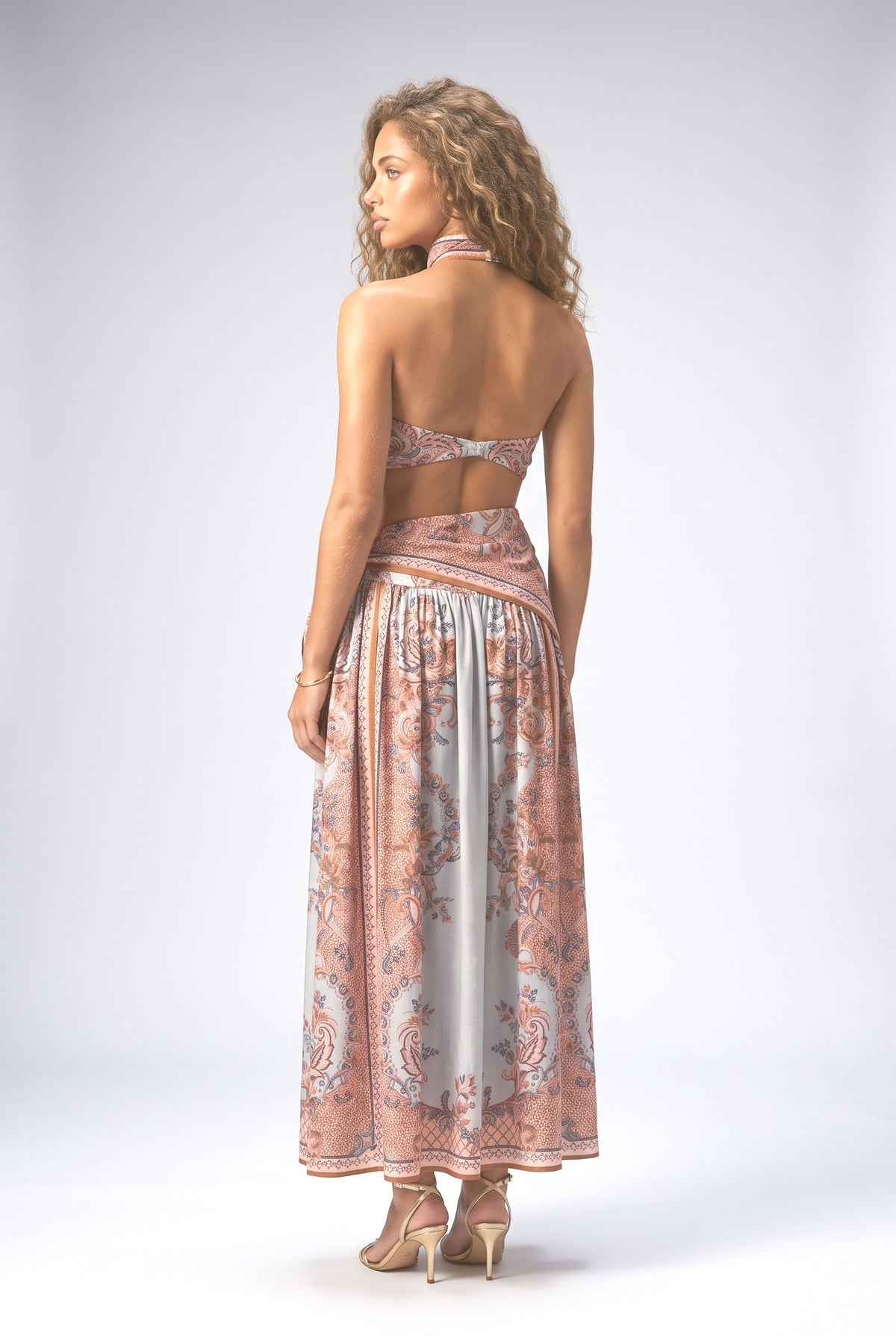 Multicolor Paisley Halter Neck Dress, back view