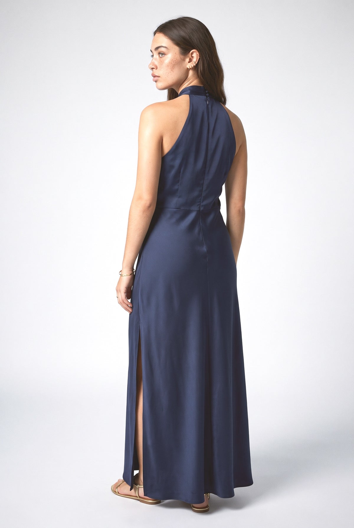 Satin Halter Neck Maxi Dress, back view