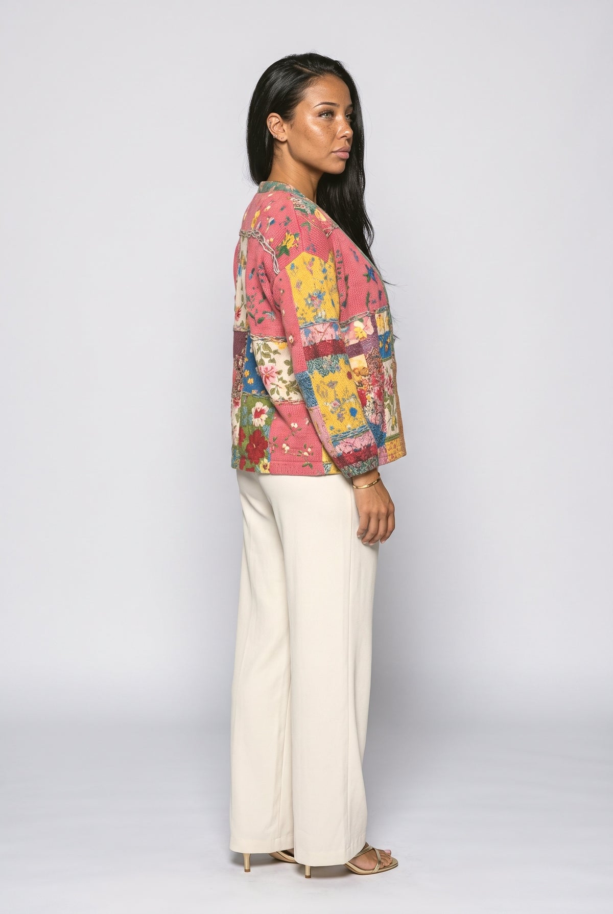 Pink Floral Knit Cardigan, back view
