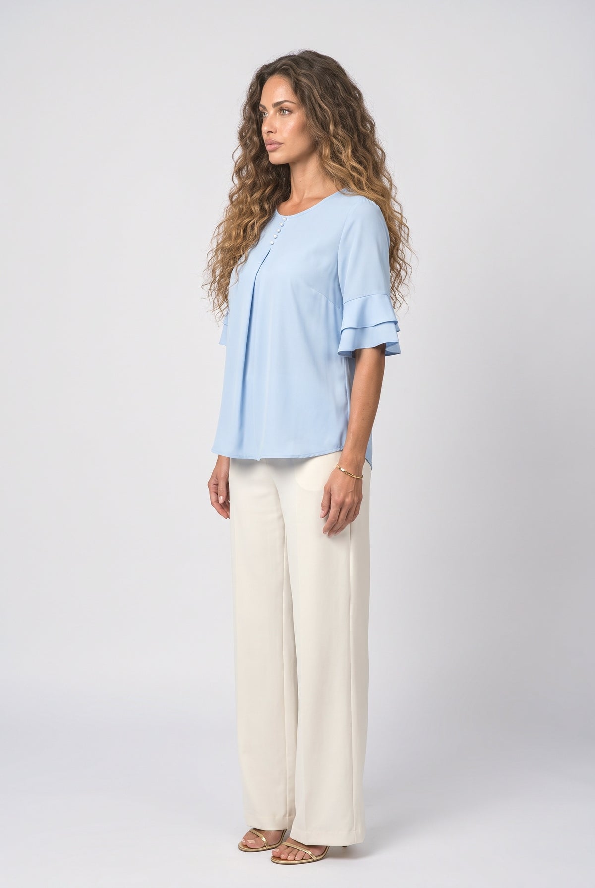 Flutter Sleeve Pleated Blouse, back view