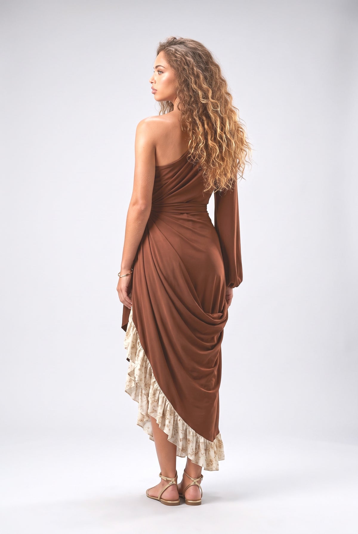 Brown Wrap Maxi Dress, back view