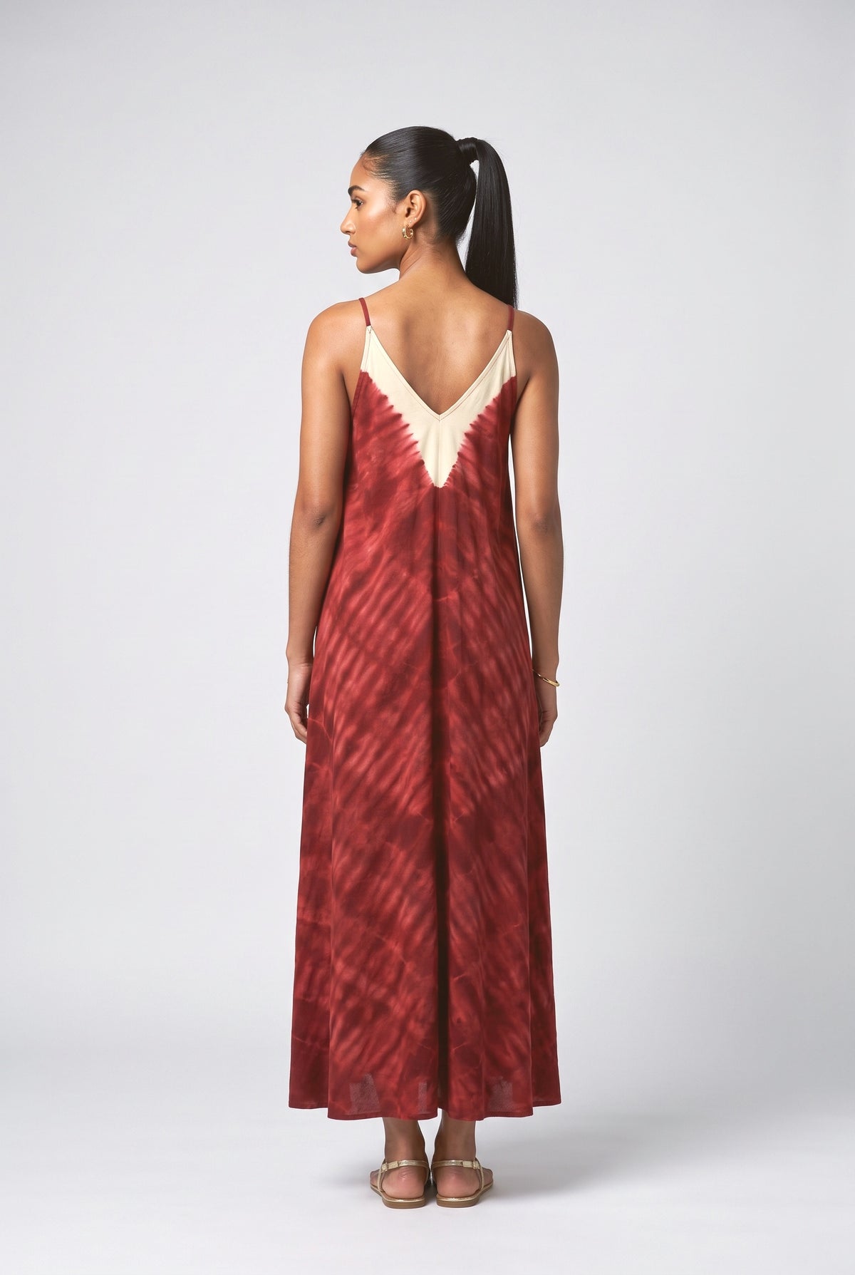 Red Tie-Dye Maxi Dress, back view