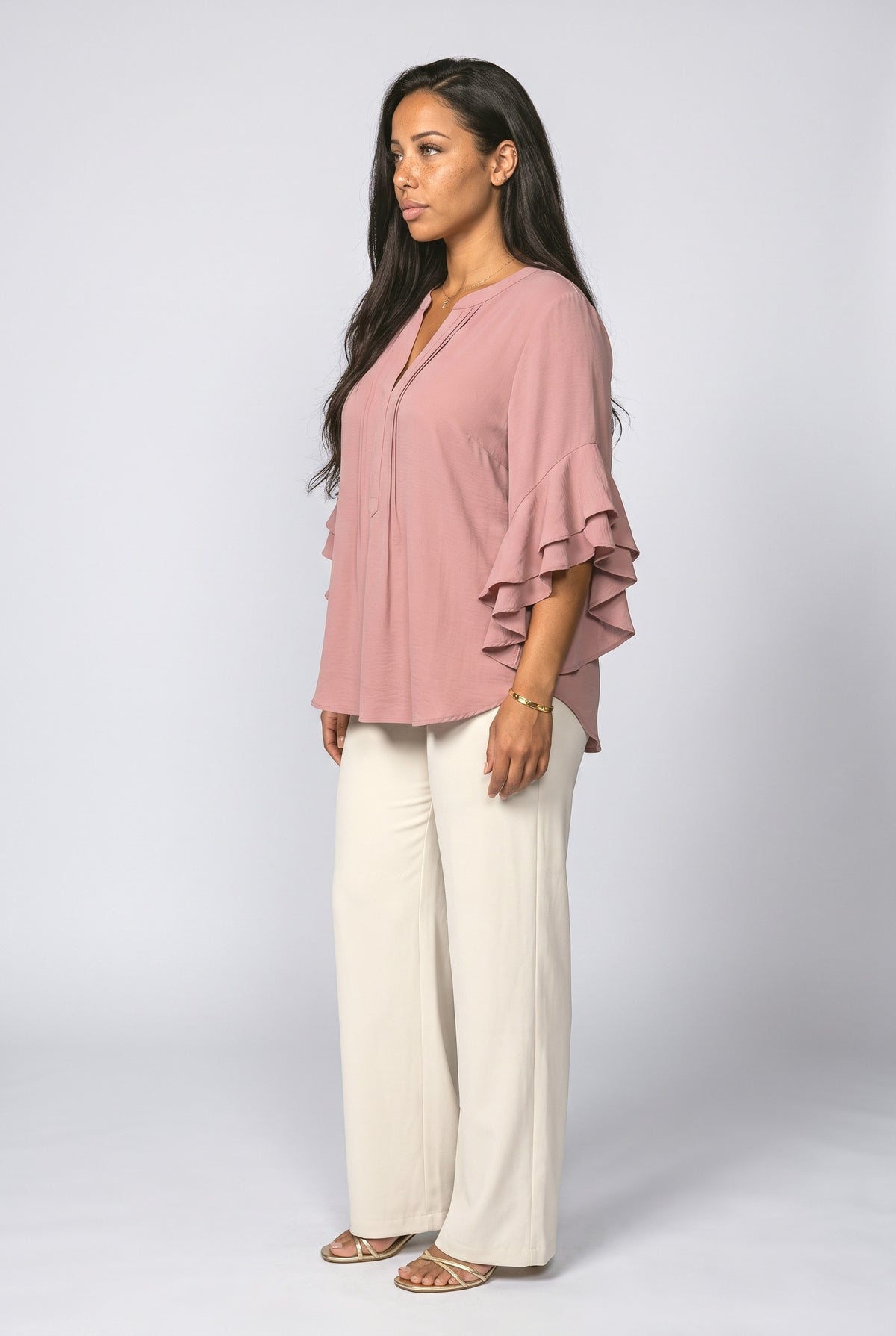 V-Neck Ruffle Blouse, back view