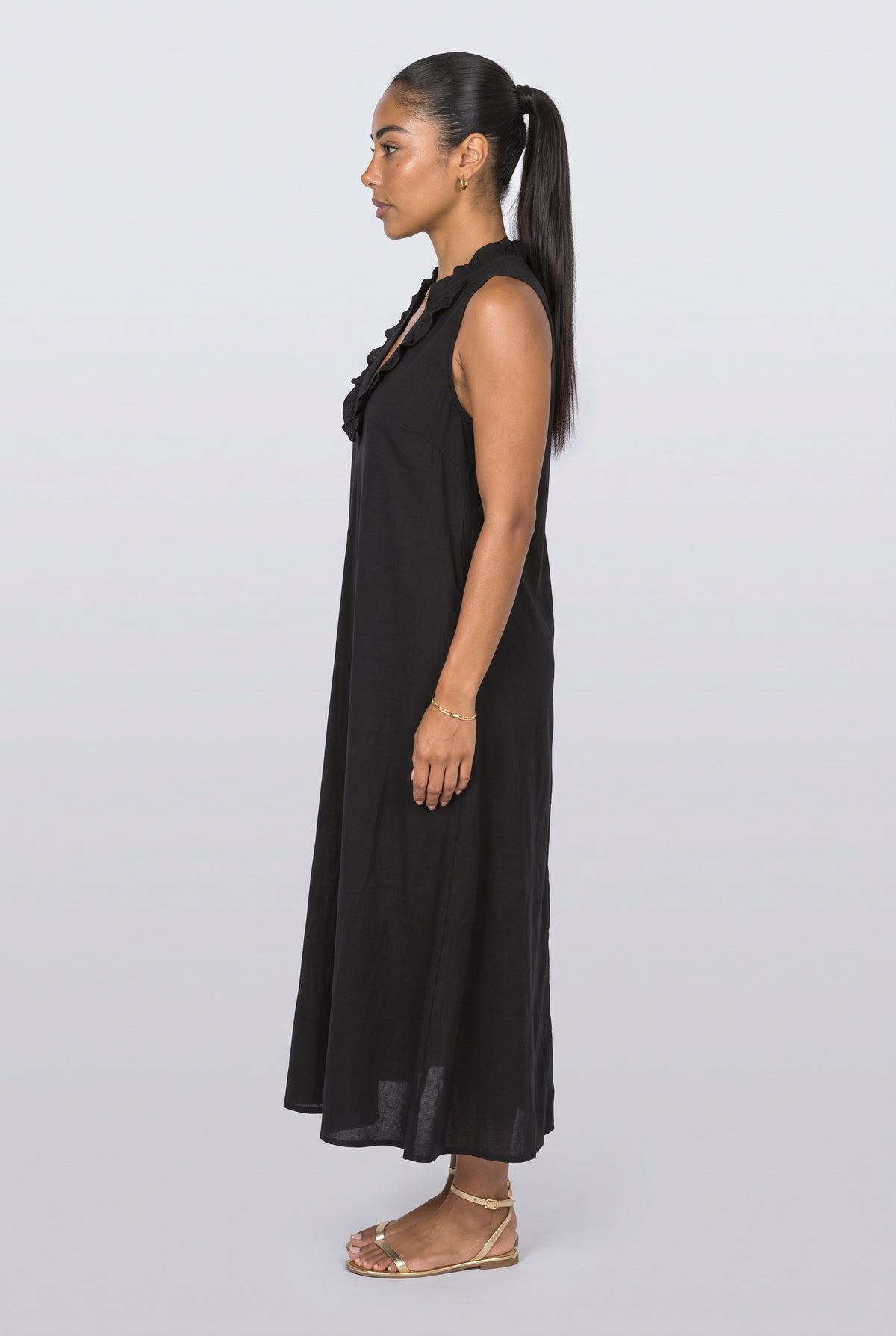 V-Neck Ruffle Midi Dress, back view