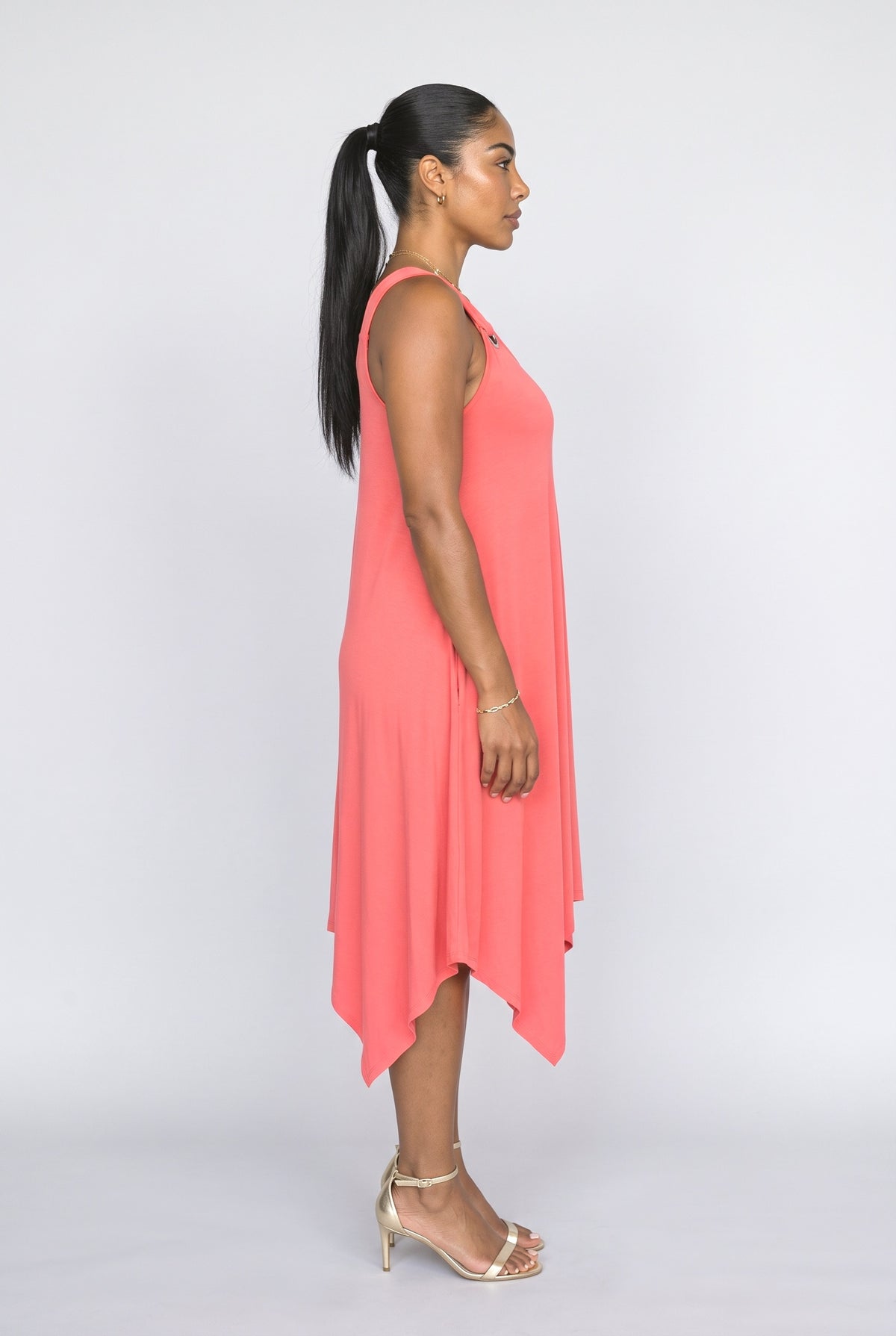 Sleeveless Asymmetric Summer Dress, back view
