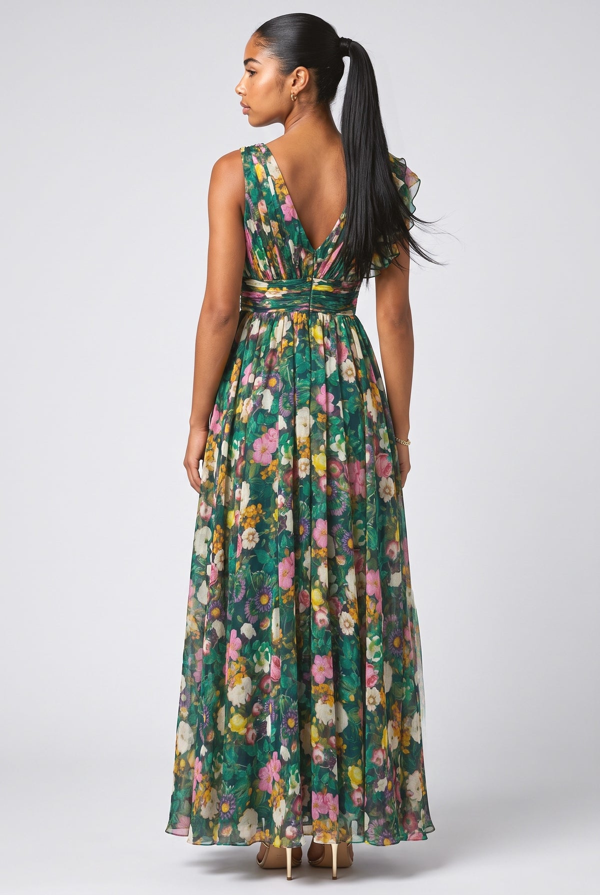 V-Neck Printed Maxi Dress, back view