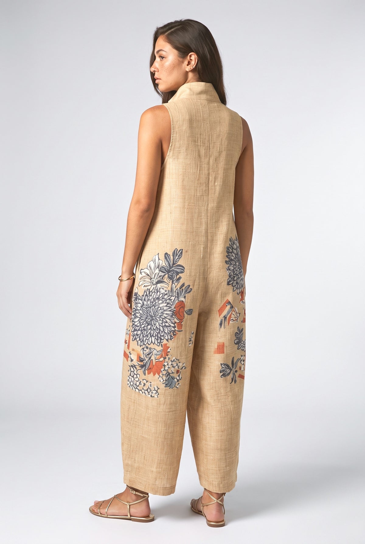 Beige Print Jumpsuit, back view
