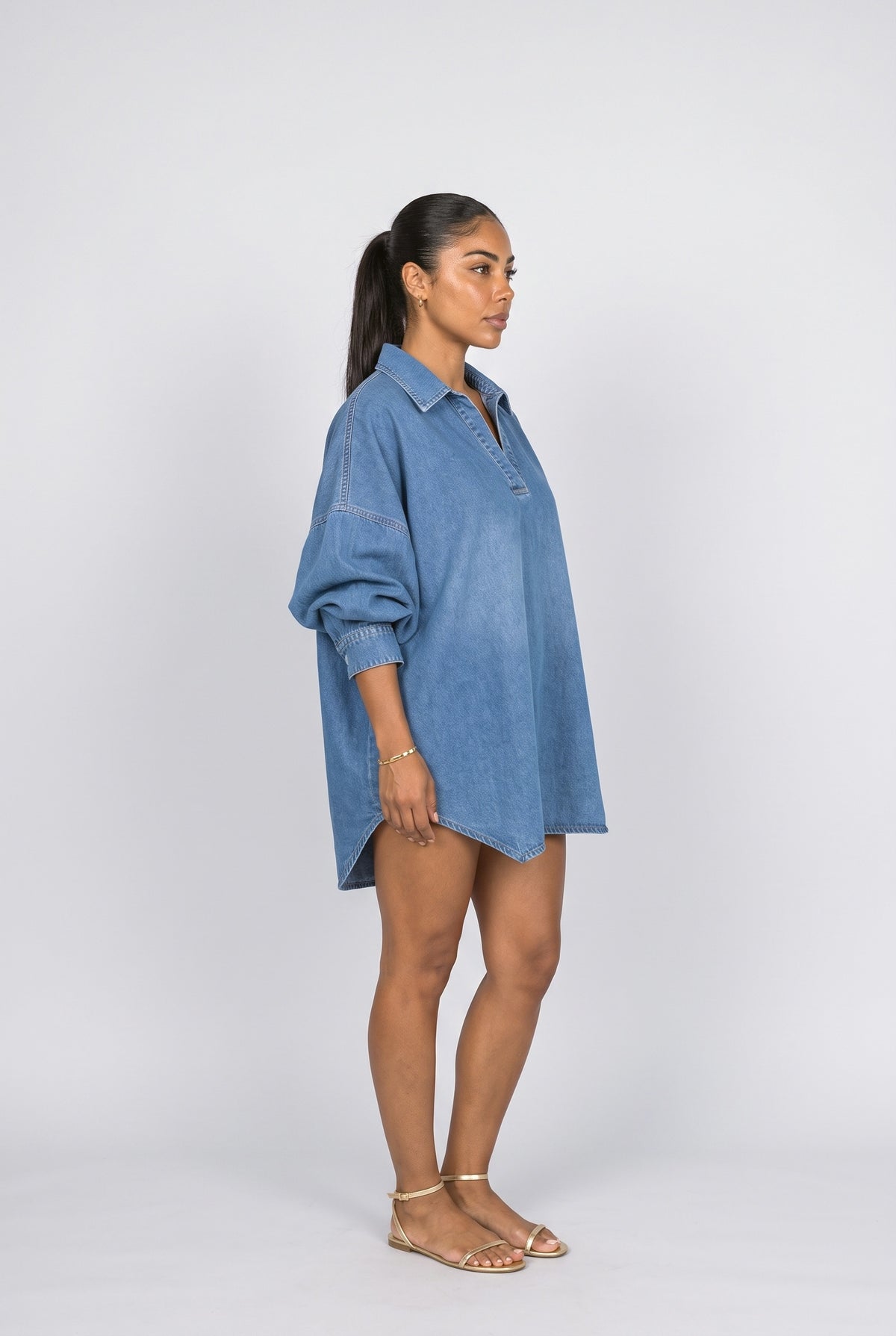 Denim Batwing Sleeve Blouse, back view