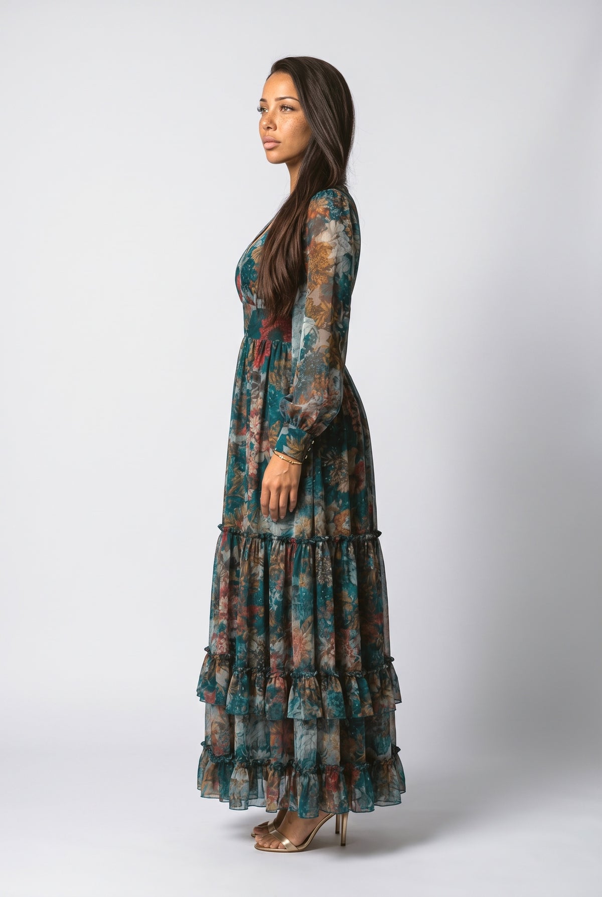 Floral Tiered Maxi Dress, back view