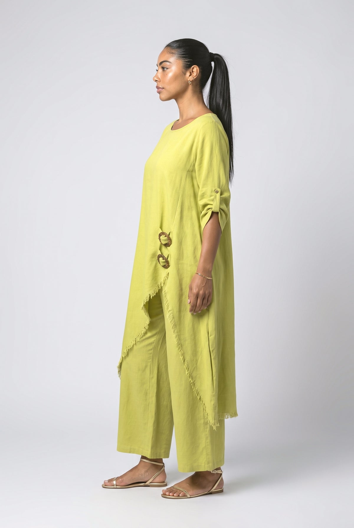 Linen Asymmetric Two Piece Outfit, back view