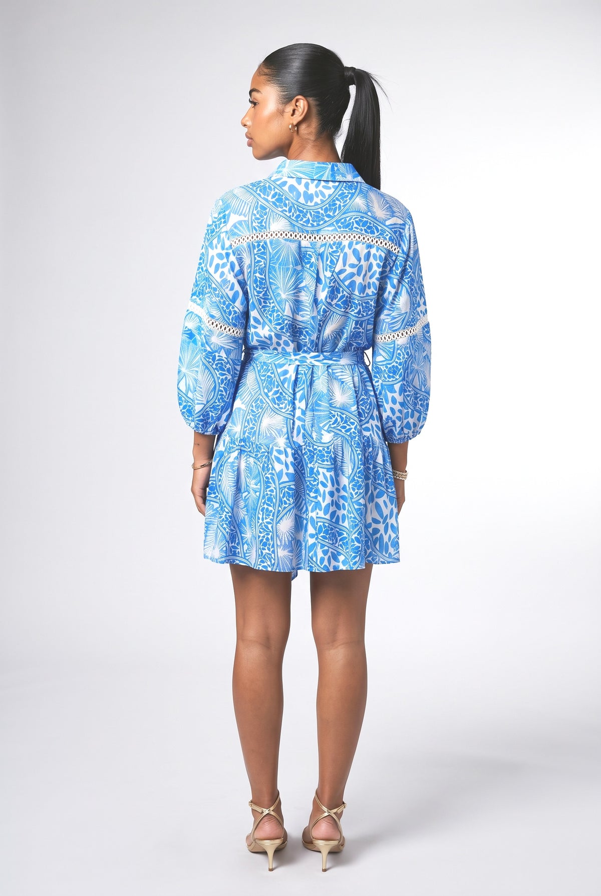 Blue Print Mini Dress, back view