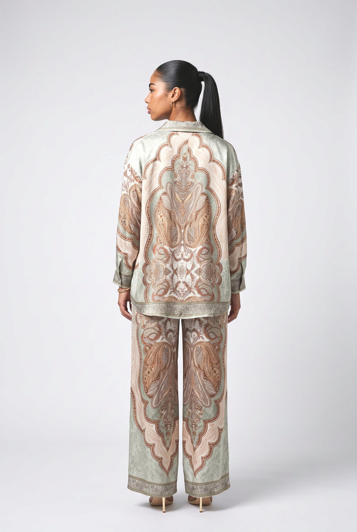 Paisley Satin Relaxed Outfit Set, back view