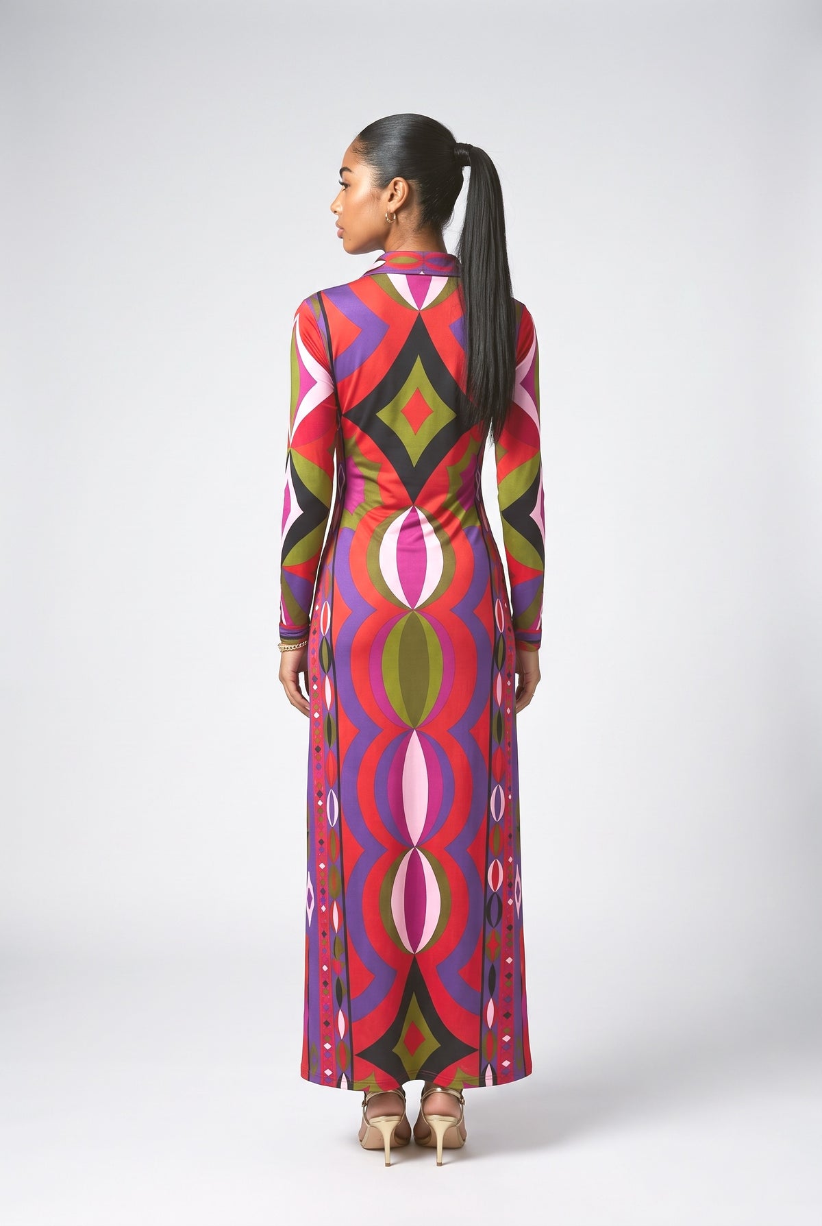 Multicolor Abstract Maxi Dress, back view