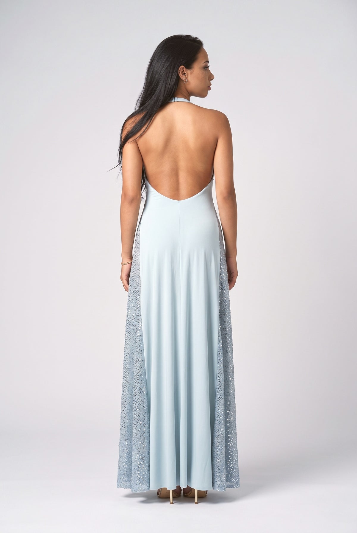Sequin Mesh Panel Maxi Dress, back view