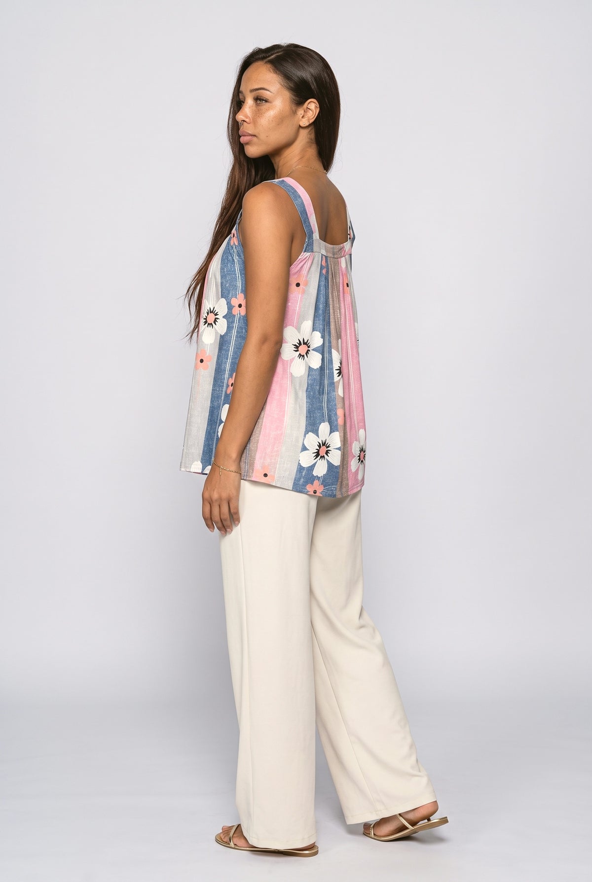 Square Neck Pleated Tank Top, back view
