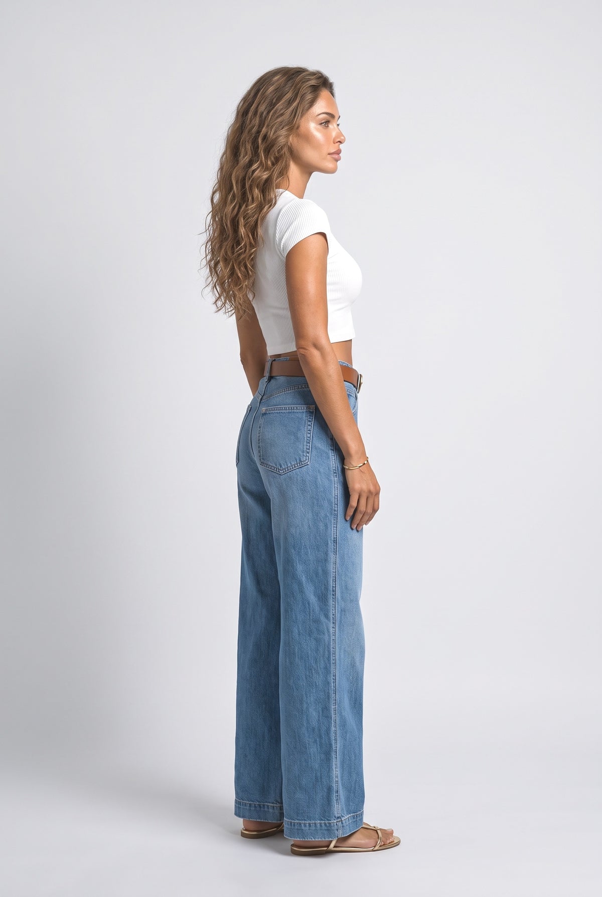 Denim Wide Leg Jeans, back view