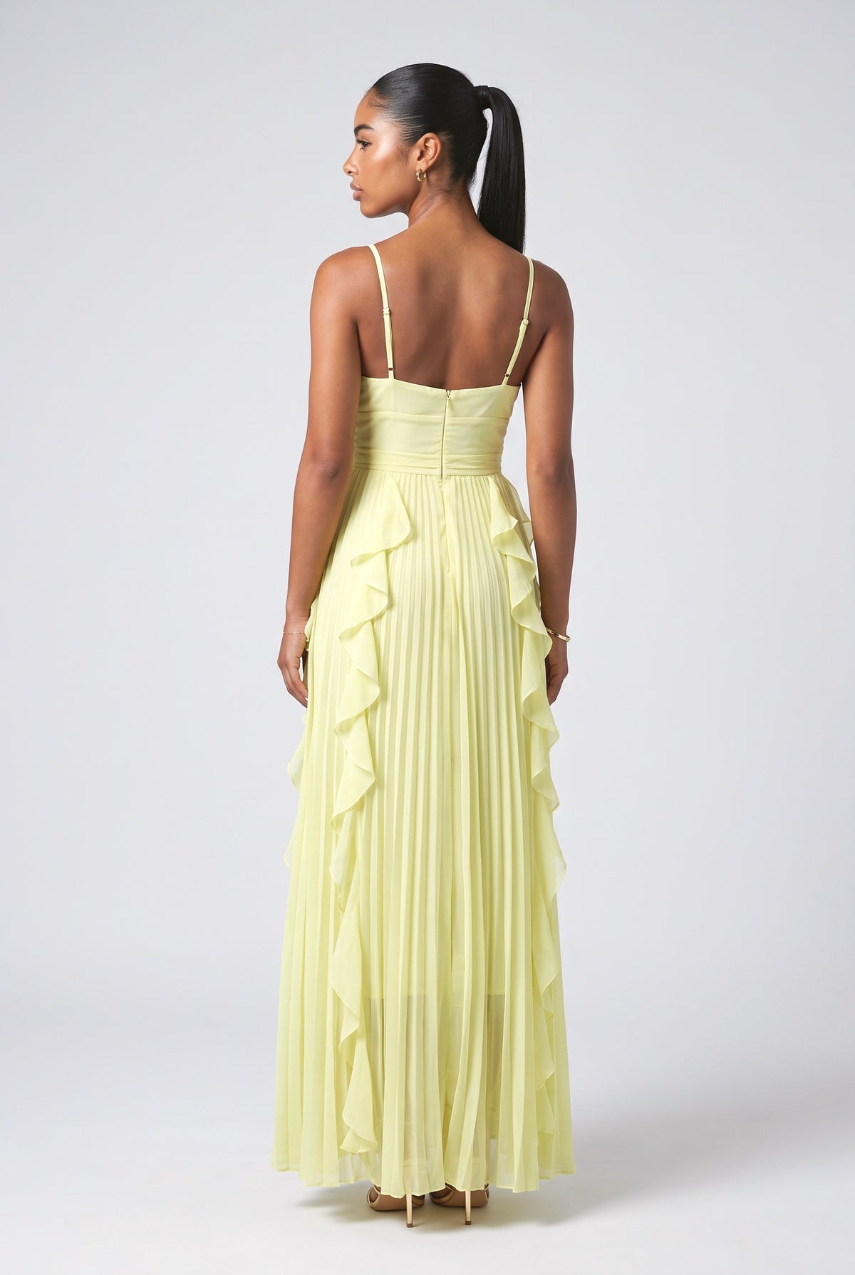 Chiffon Strappy Pleated Maxi Dress, back view
