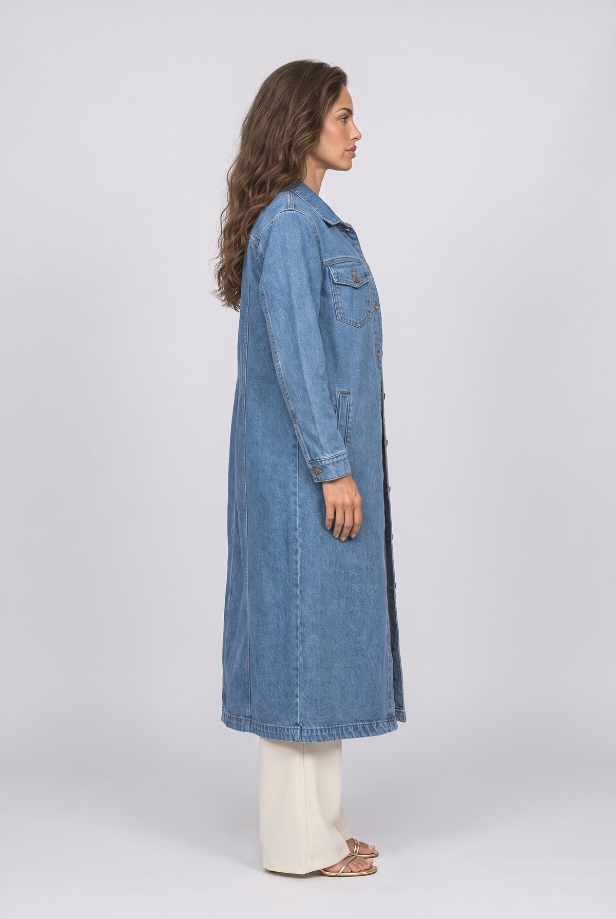 Denim Oversized Wool Coat, back view