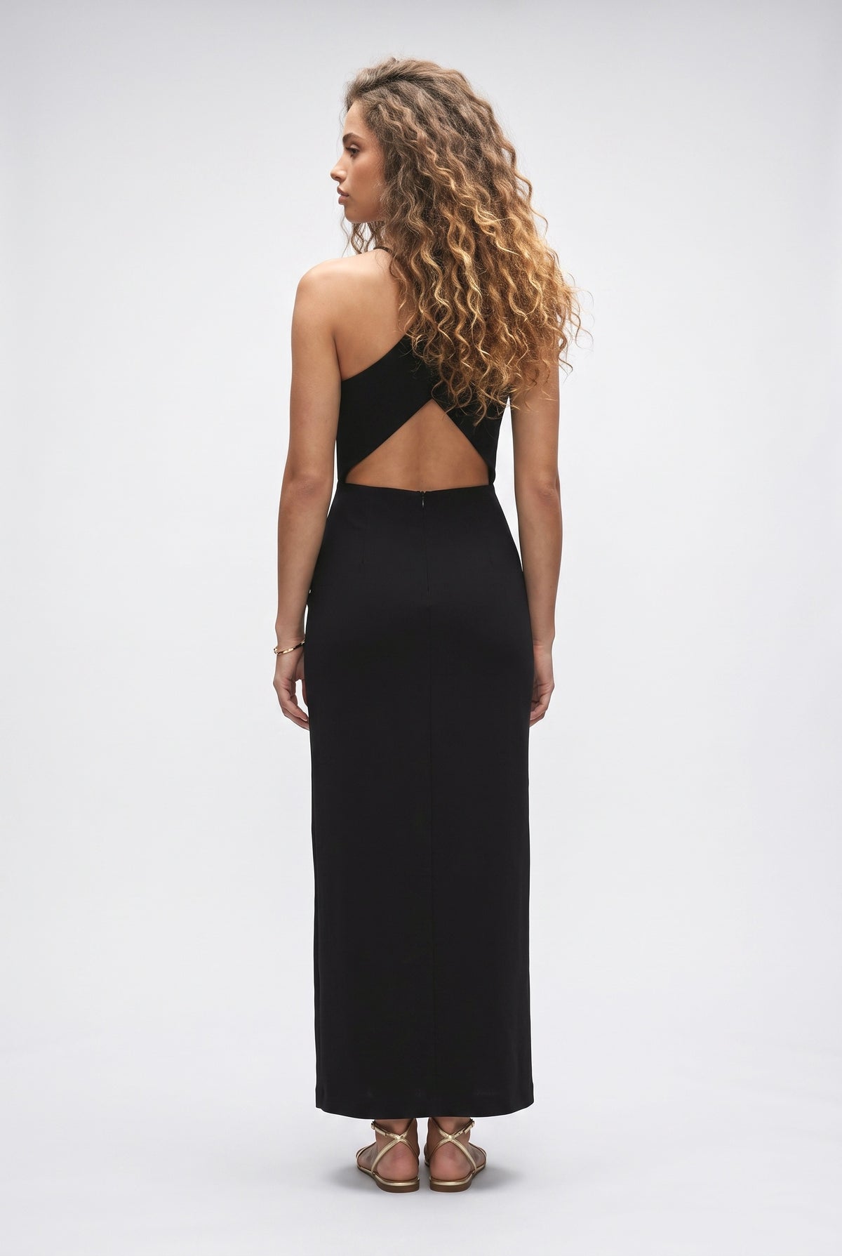 Black V-Neck Cutout Maxi Dress, back view