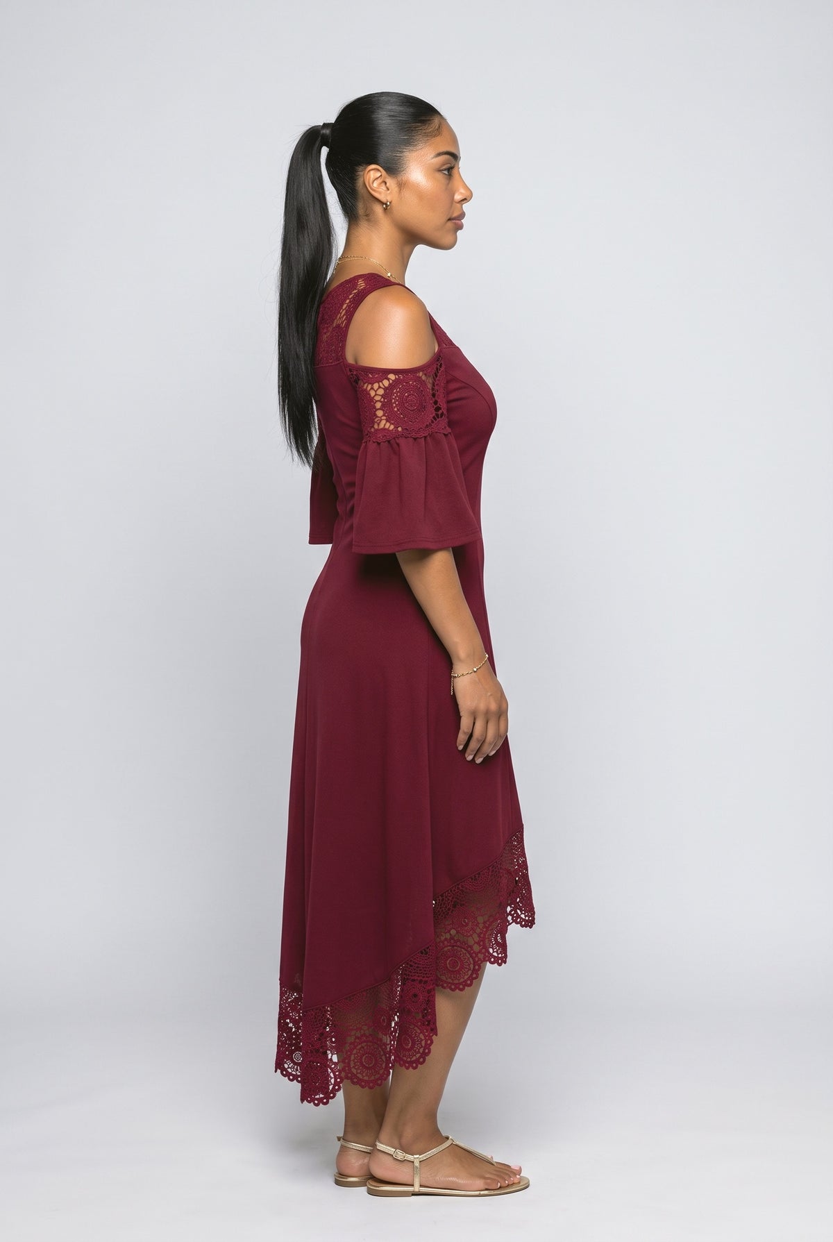 Lace Off-Shoulder Midi Dress, back view