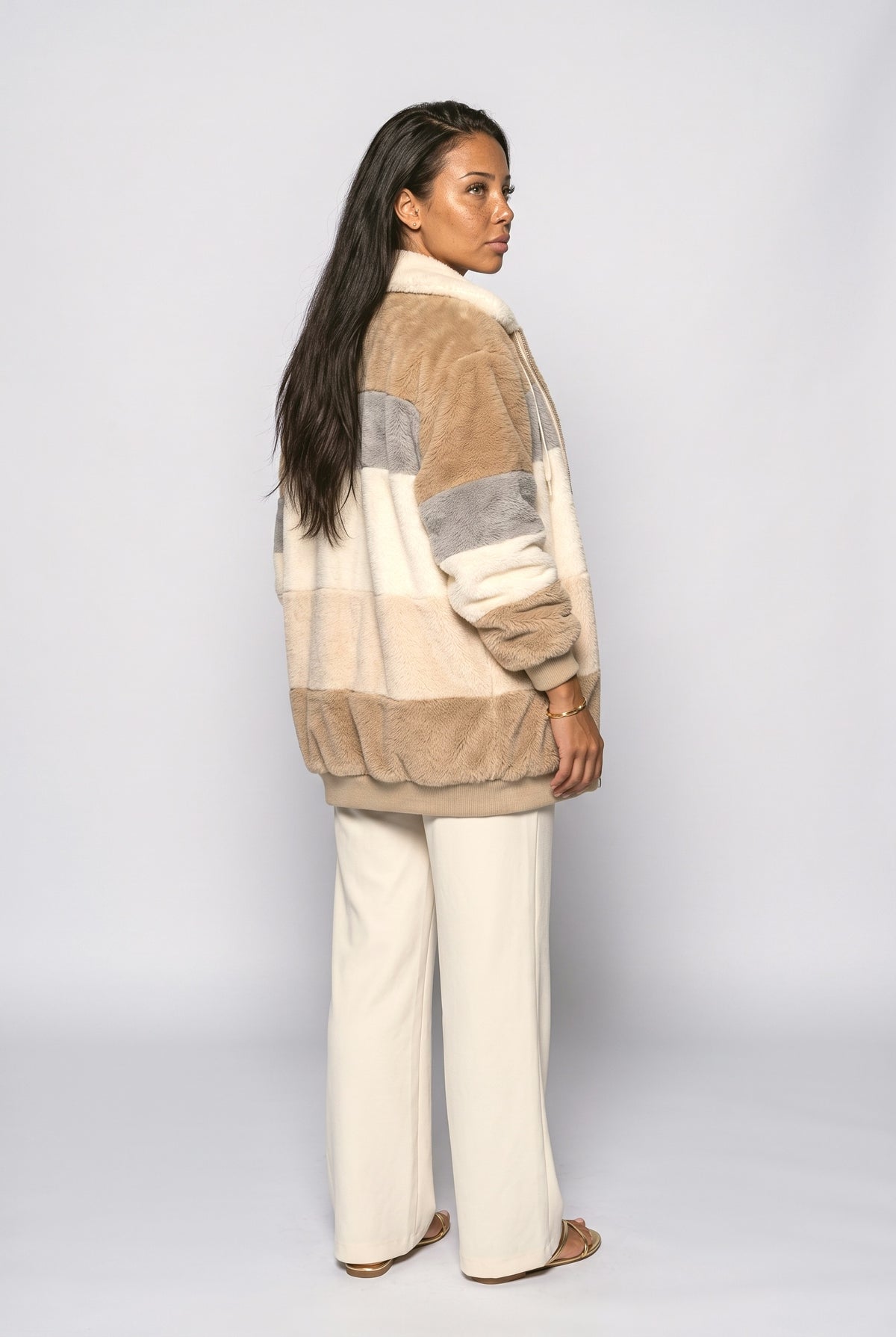 Colorblock Oversized Fleece Jacket, back view