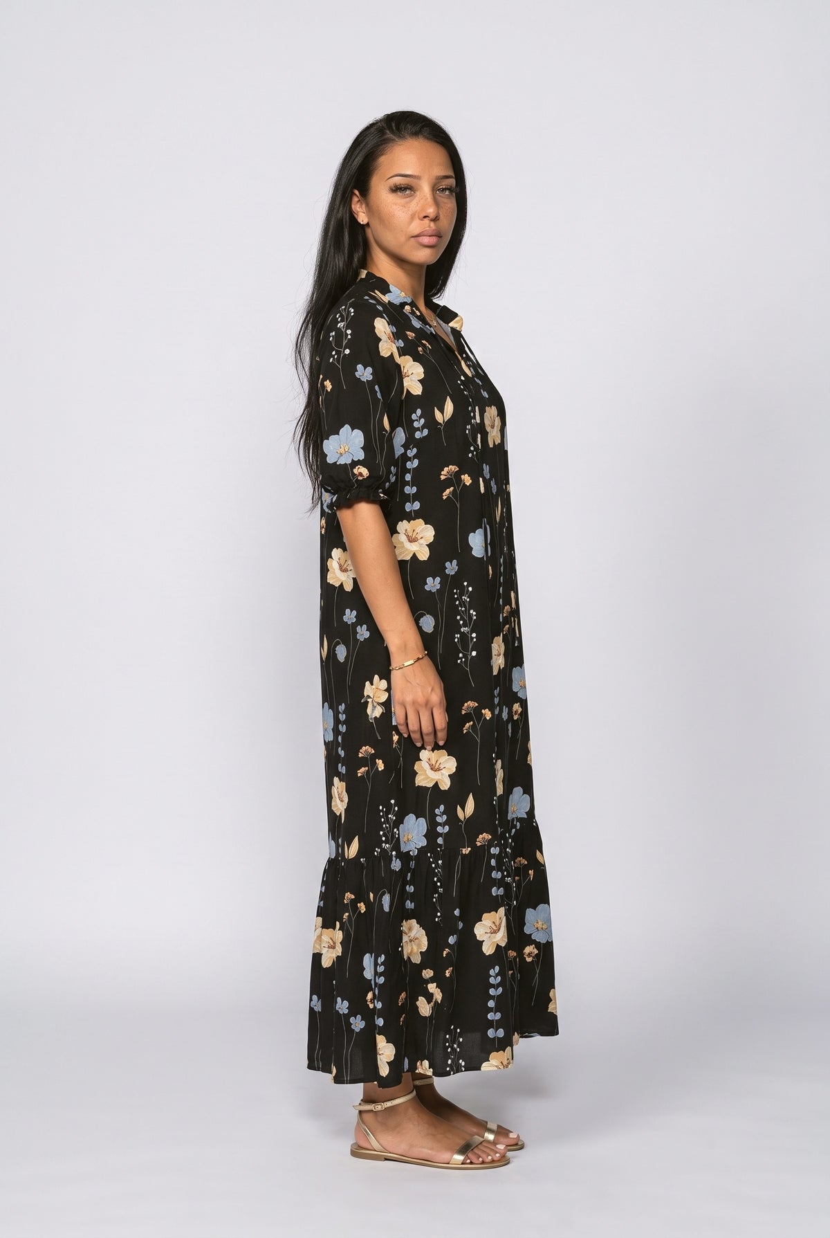 Black Floral Maxi Dress, back view