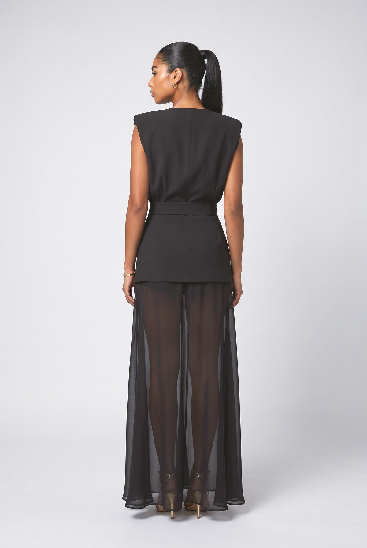 Belt Perspective Skirt Maxi Dress, back view