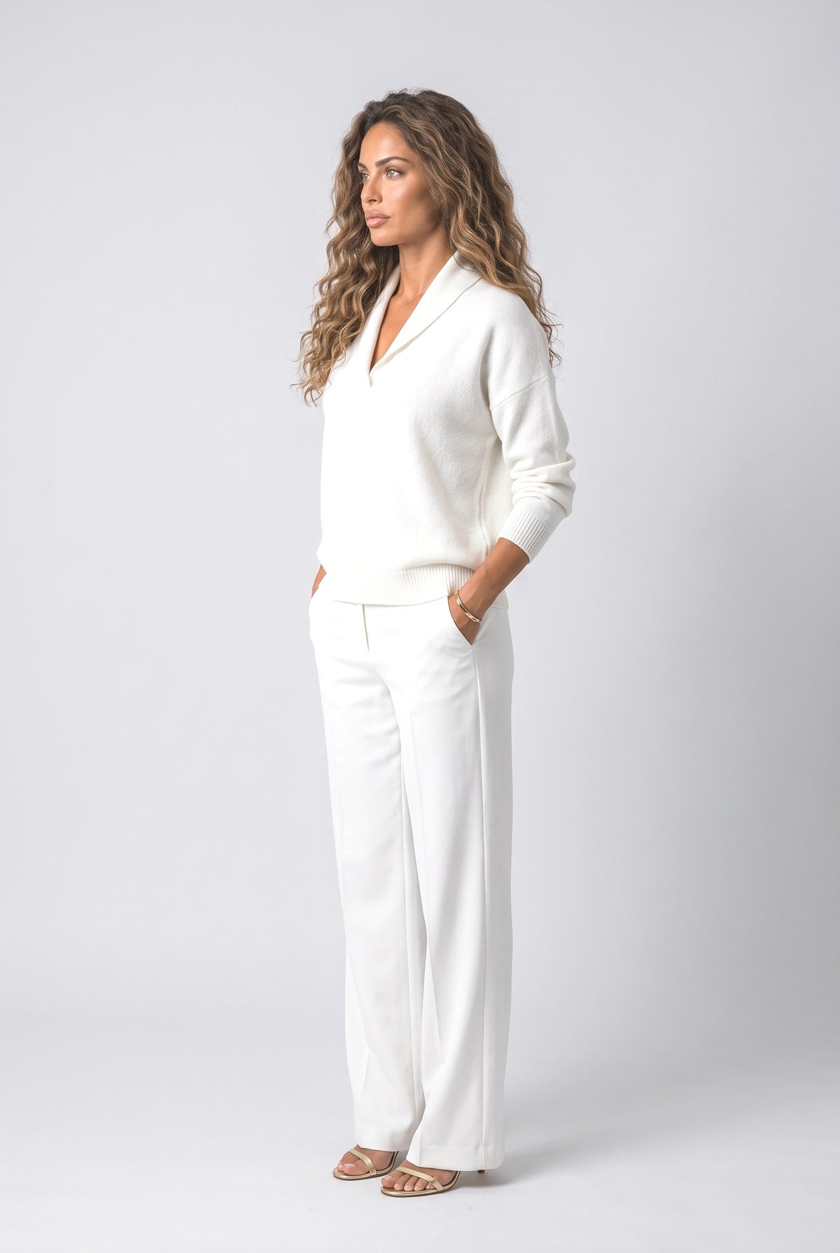 V-Neck Draped Pullover Sweater, back view