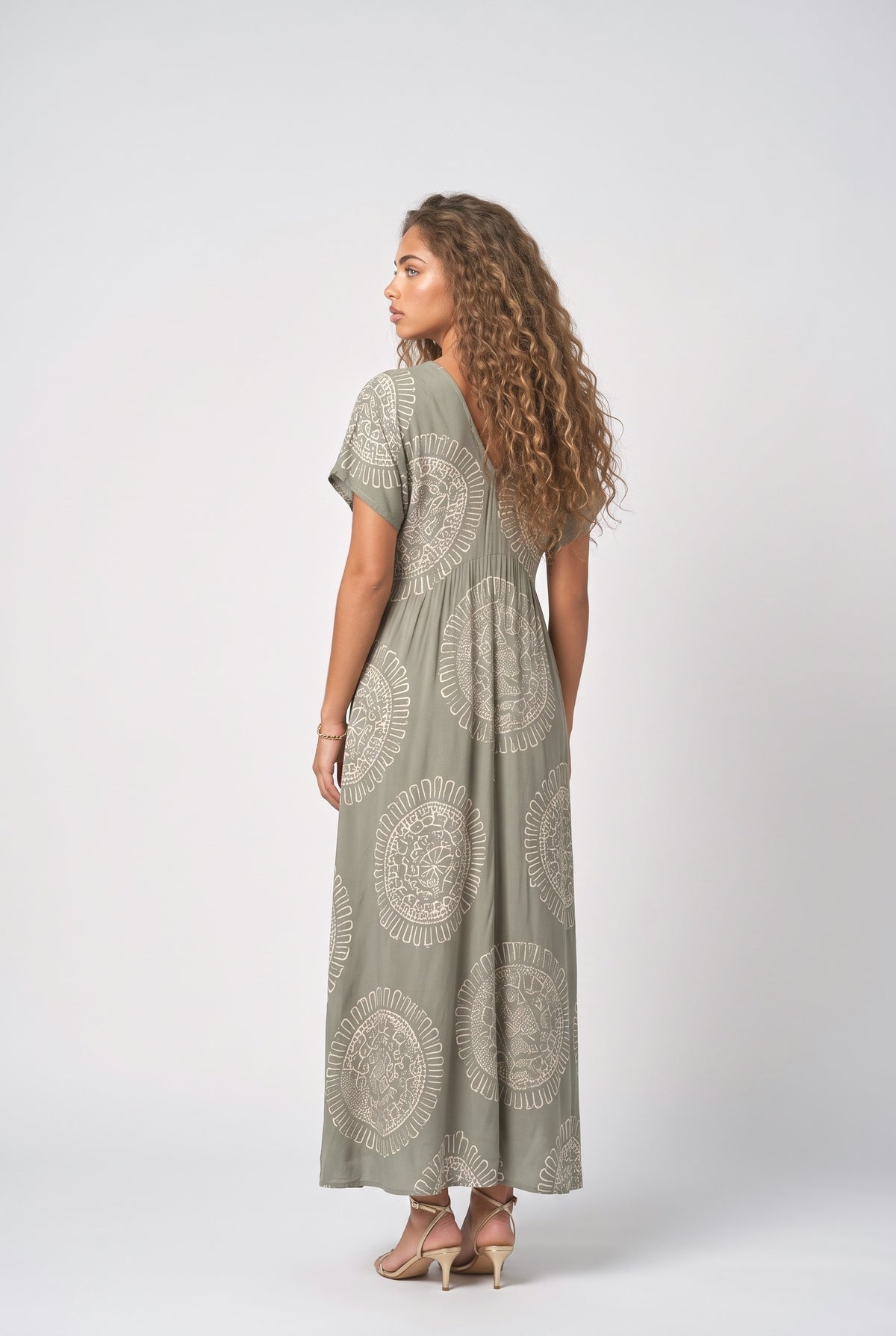 Green V-Neck Maxi Dress, back view