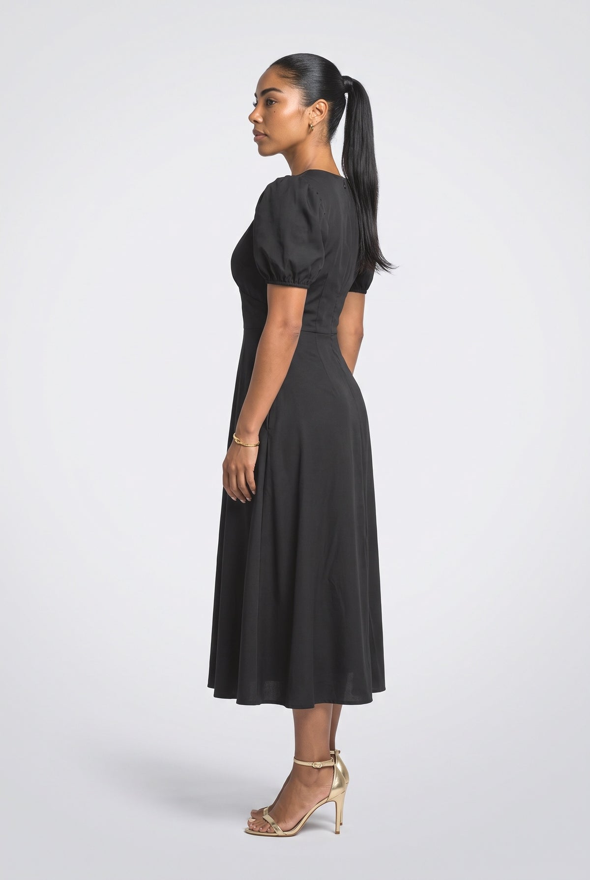 Puff Sleeve Midi Dress, back view