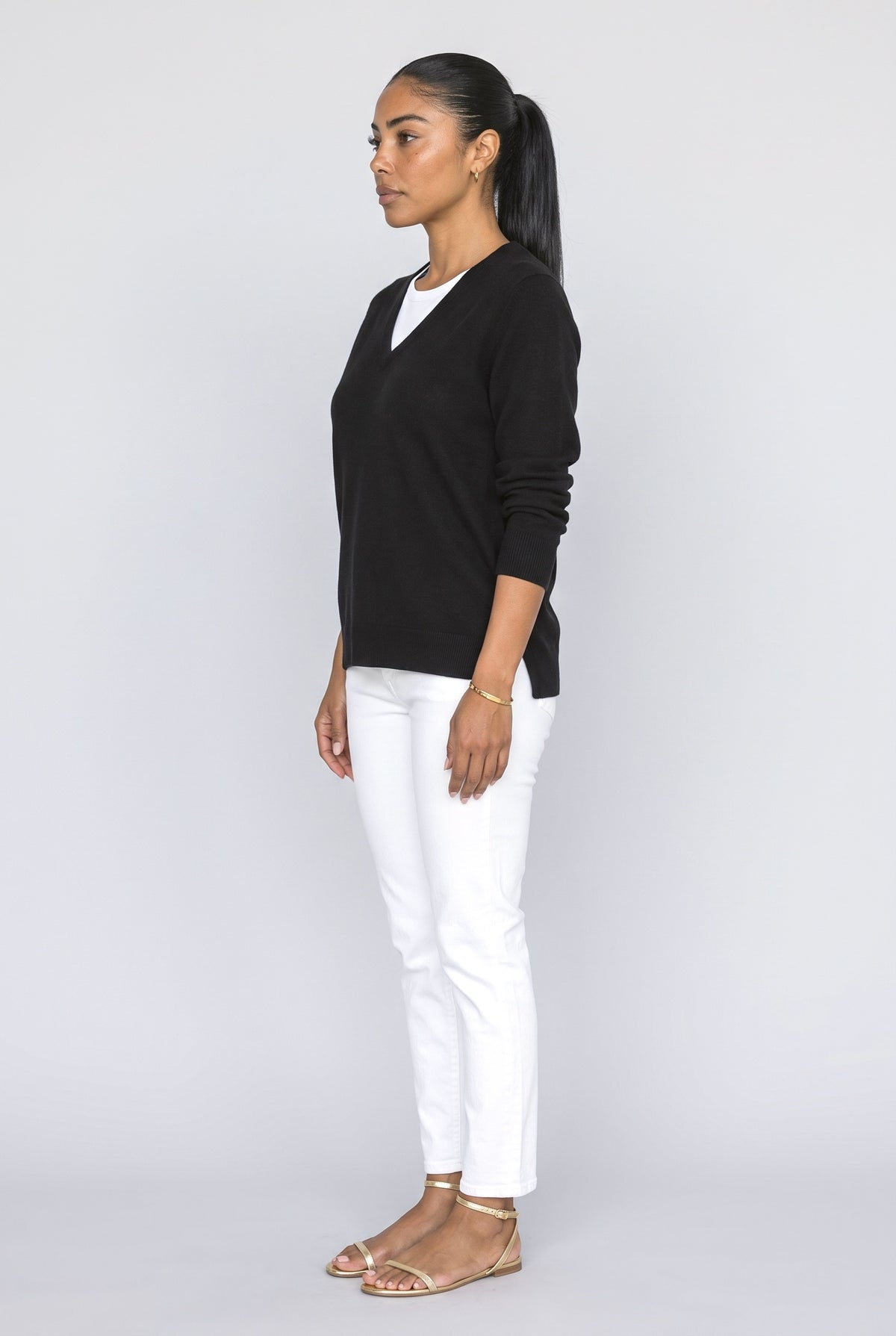 Knit V-Neck Pullover Sweater, back view