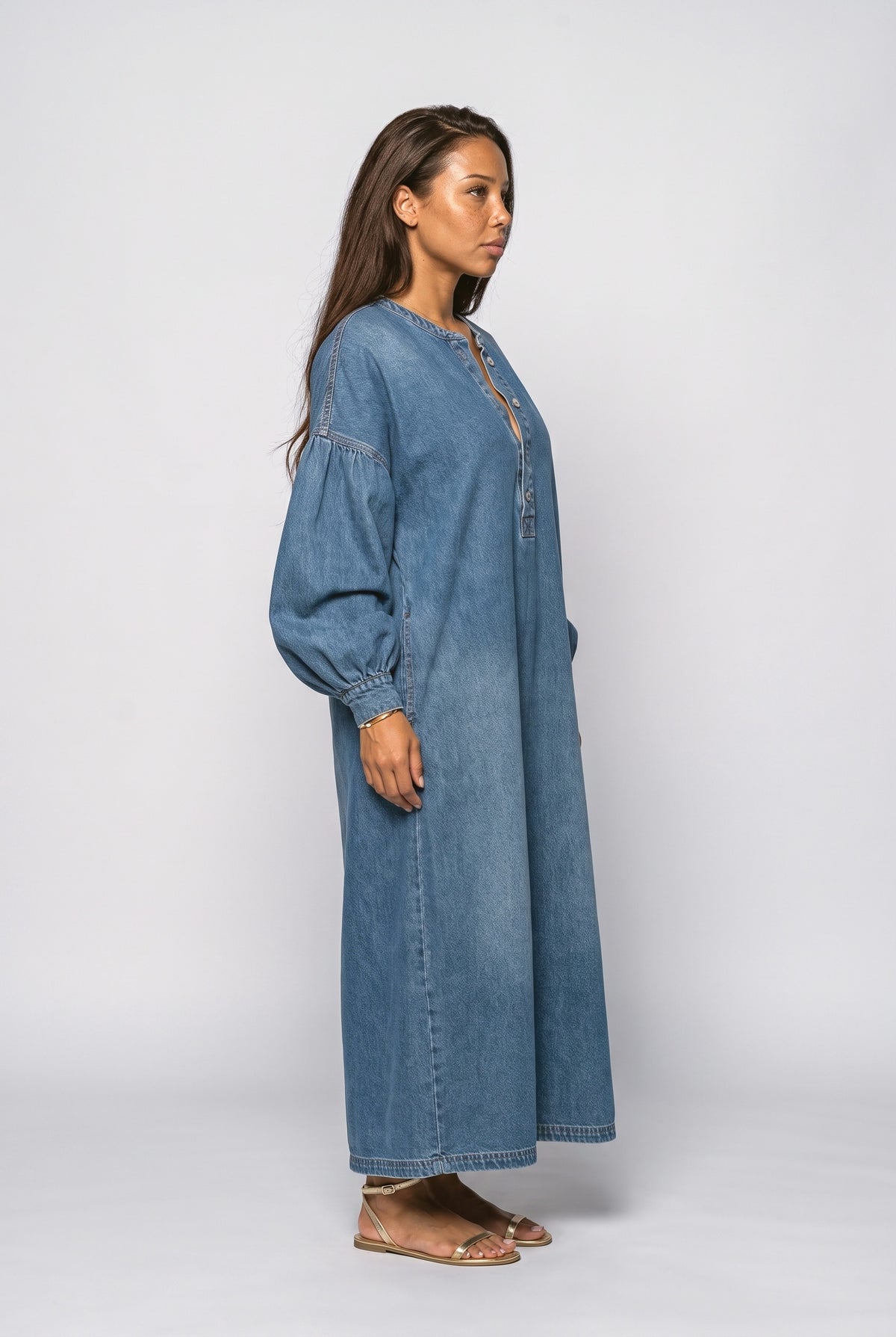 Blue Long Sleeve Maxi Dress, back view