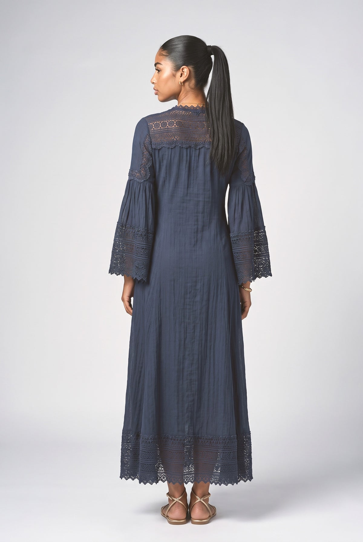 Blue Lace Maxi Dress, back view