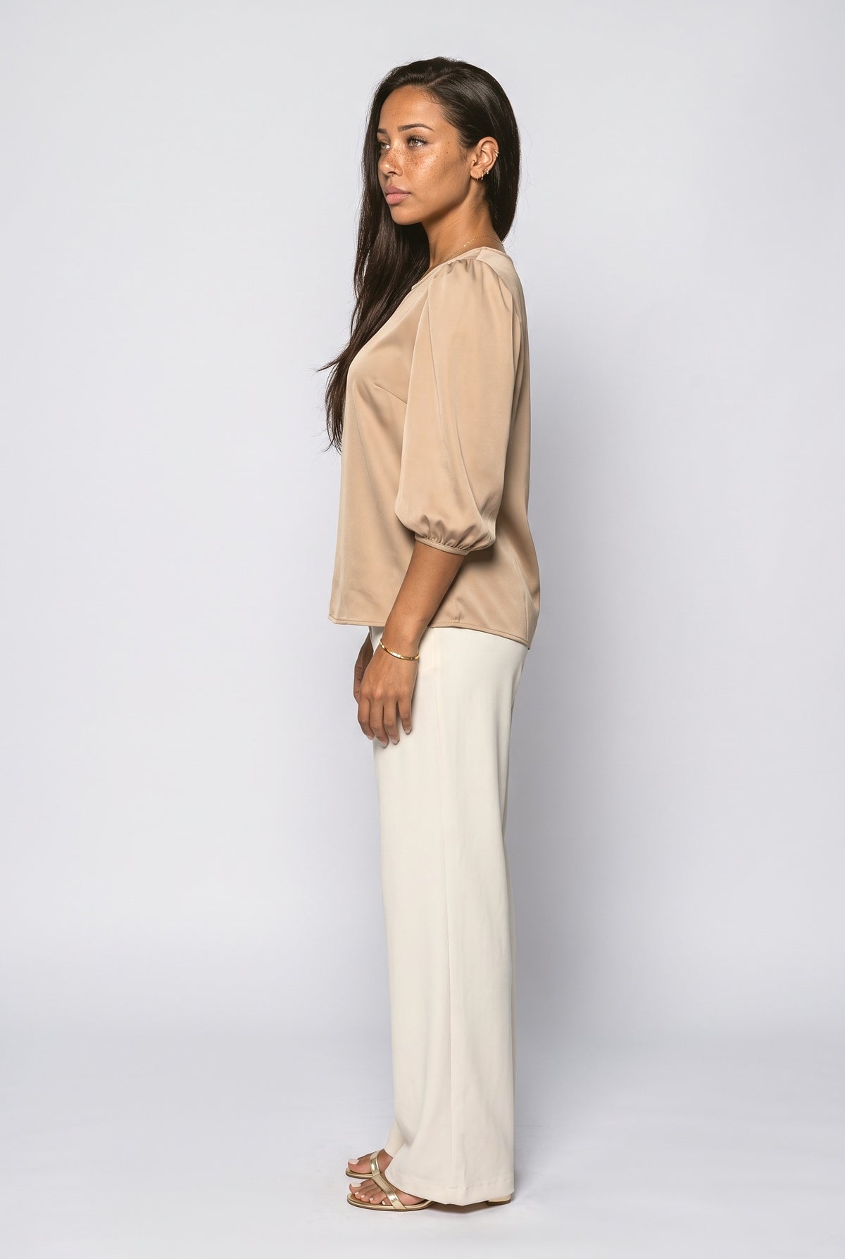 Satin Puff Sleeve Blouse, back view