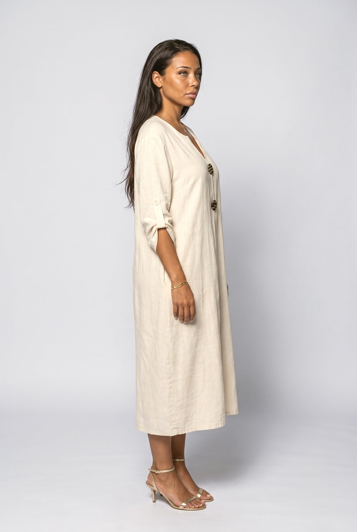 V-Neck Flowy Midi Dress, back view