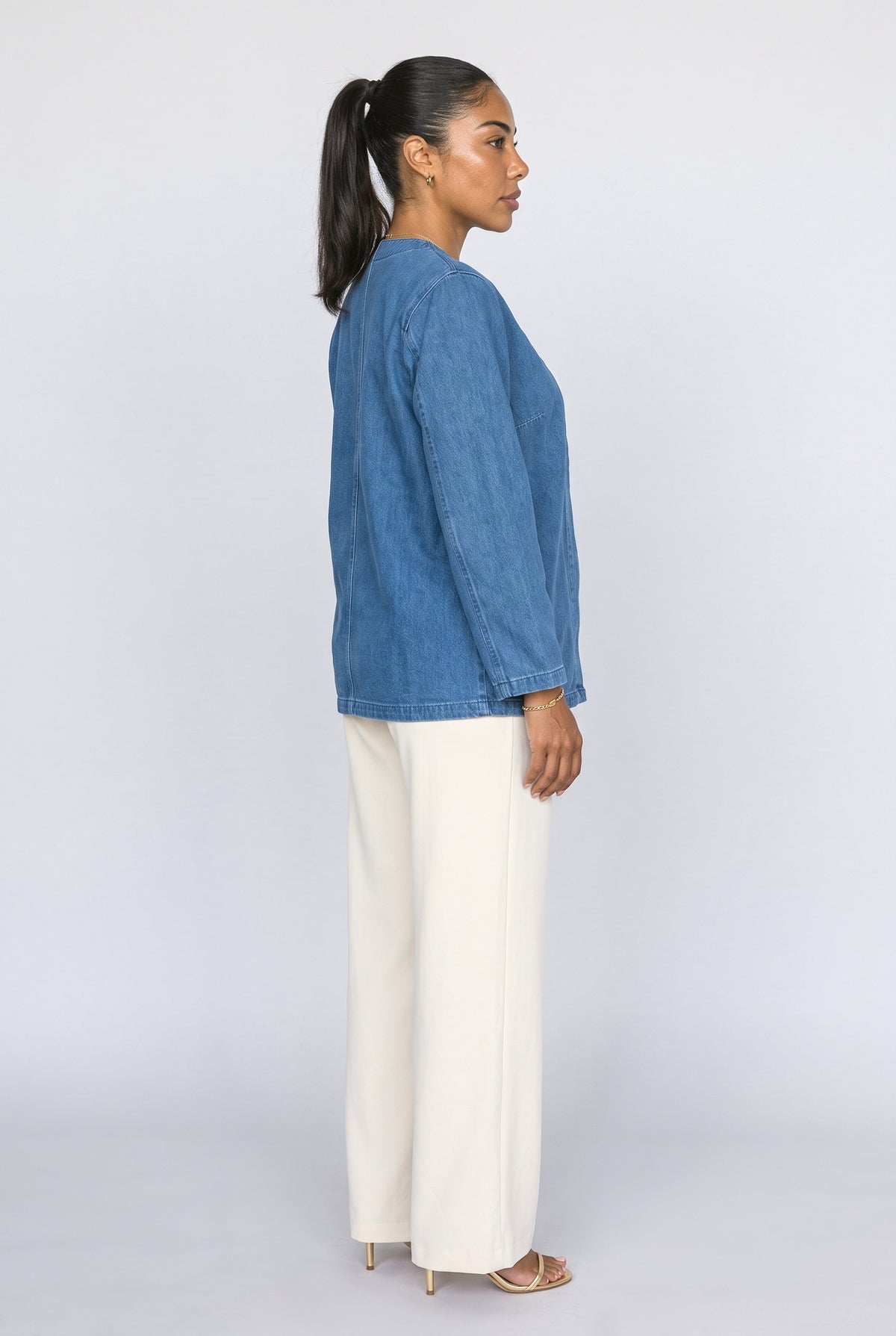 V-Neck Denim Jacket, back view