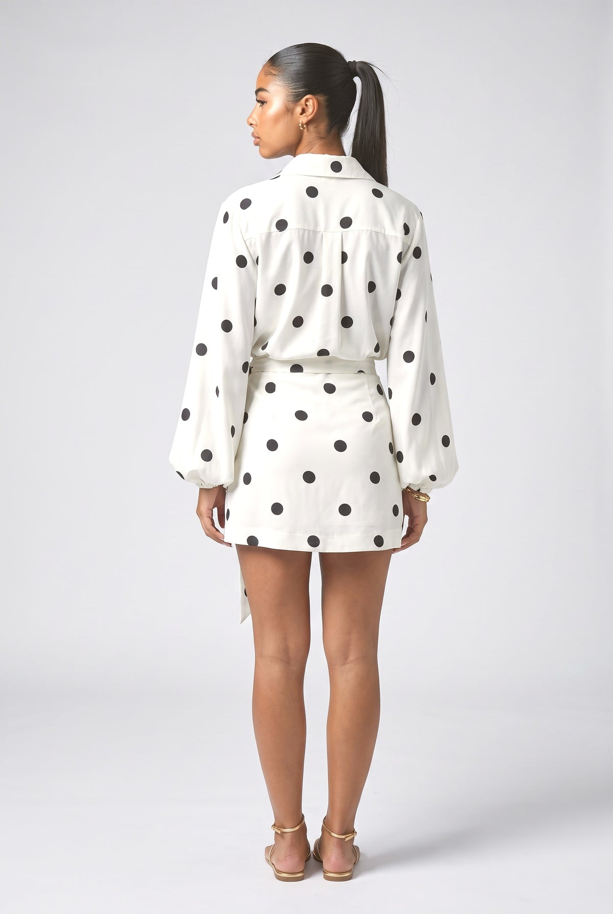 White Polka Dot Wrap Outfit Set, back view
