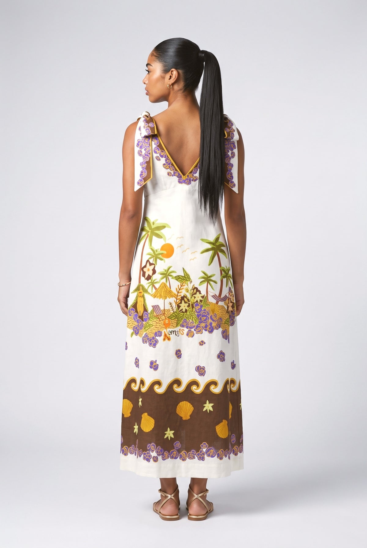 White Tropical Maxi Dress, back view