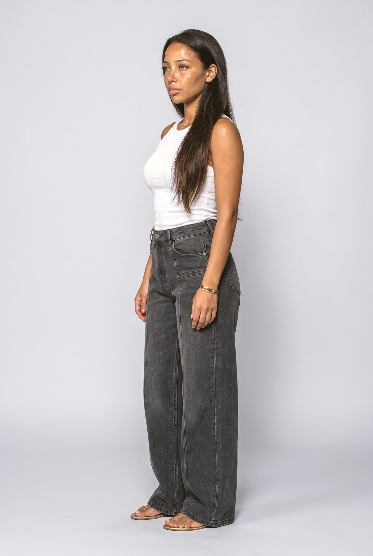 Denim Wide Leg Jeans, back view