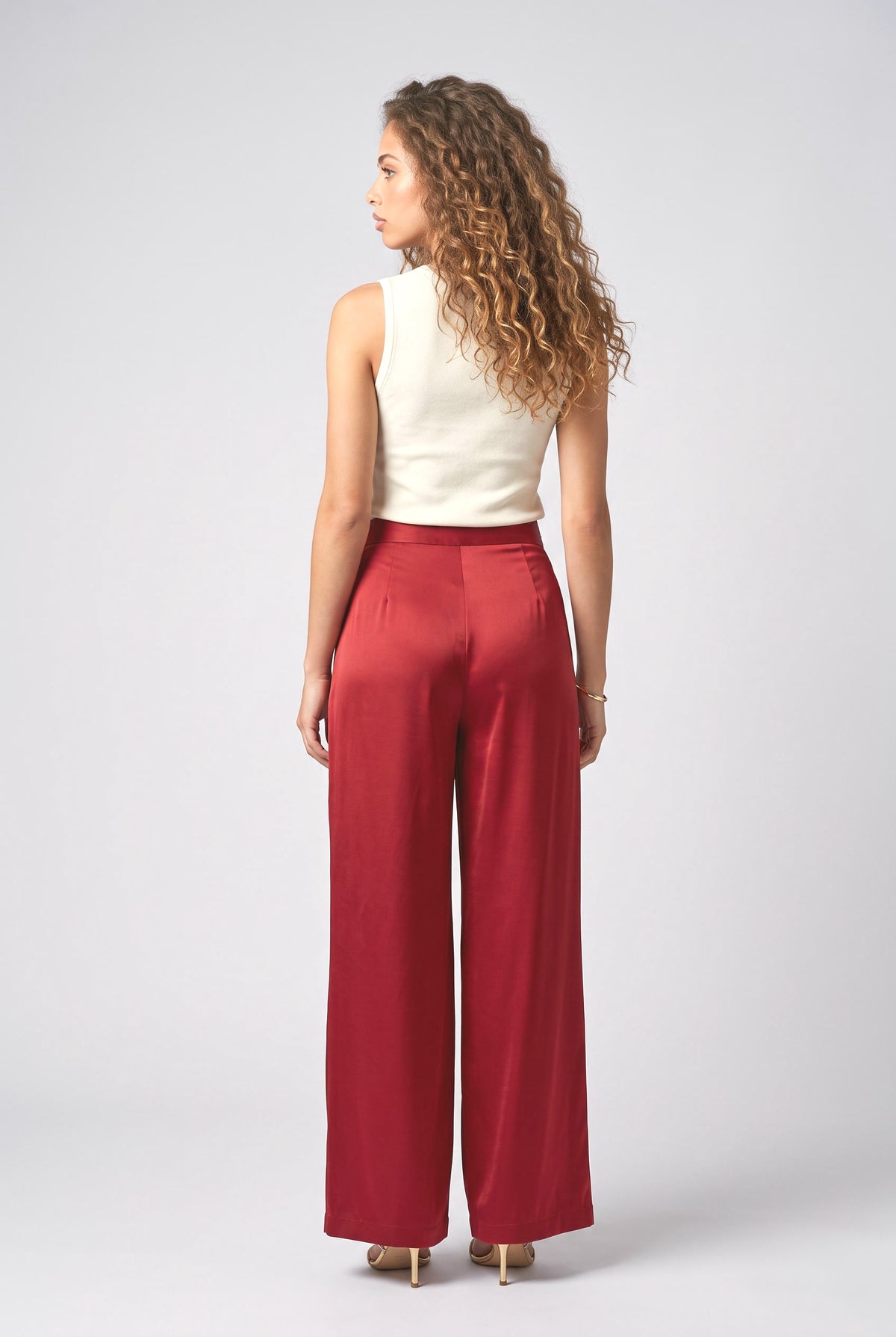 Red Satin Pants, back view