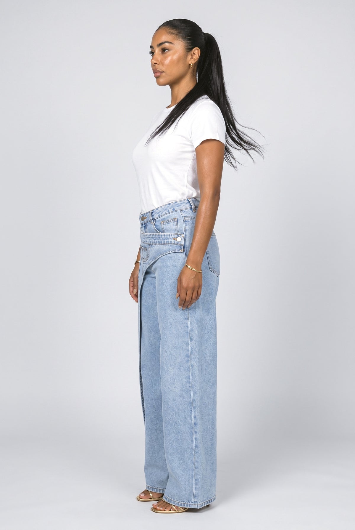 Asymmetric Wide Leg Jeans, back view