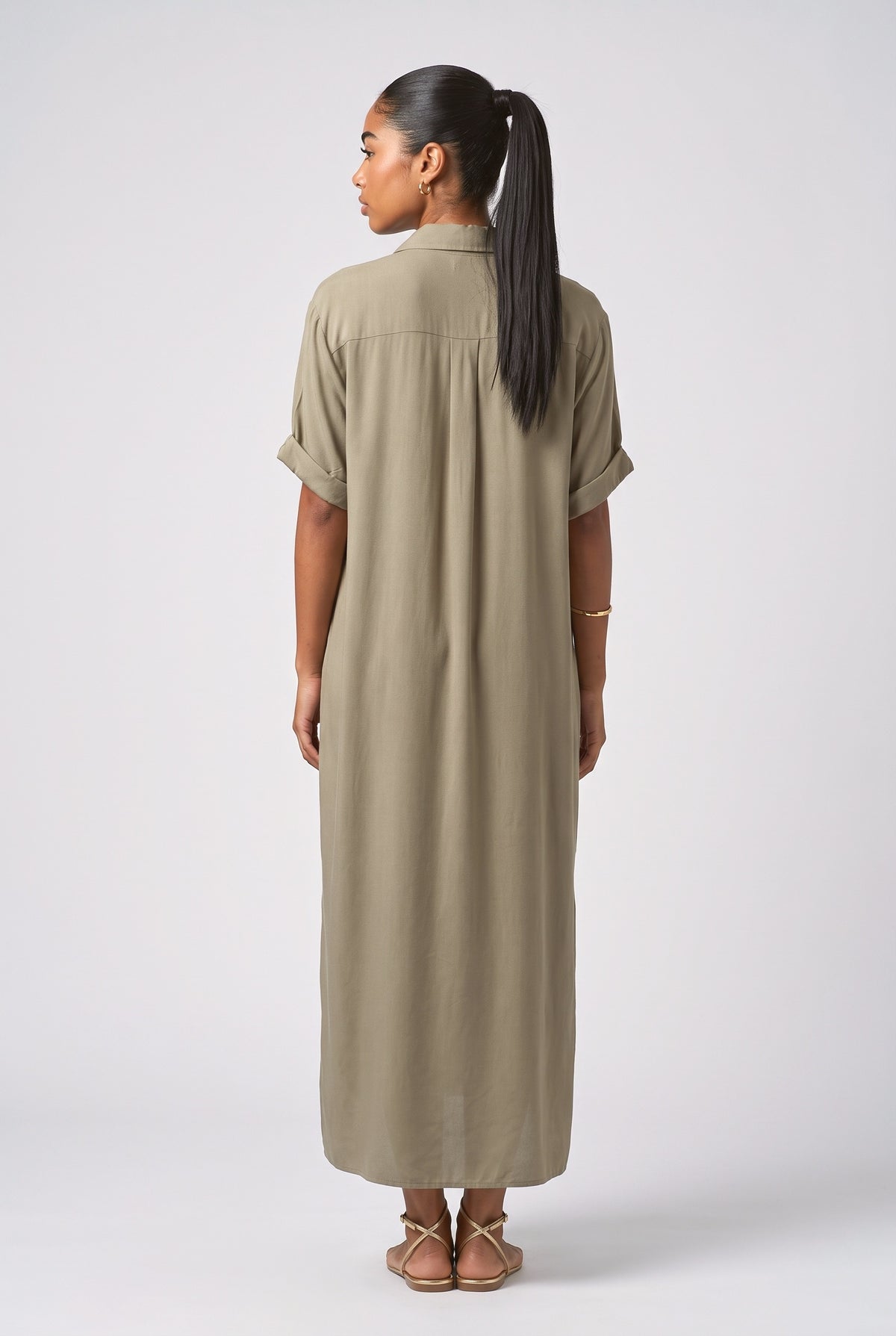 Beige Relaxed Maxi Dress, back view