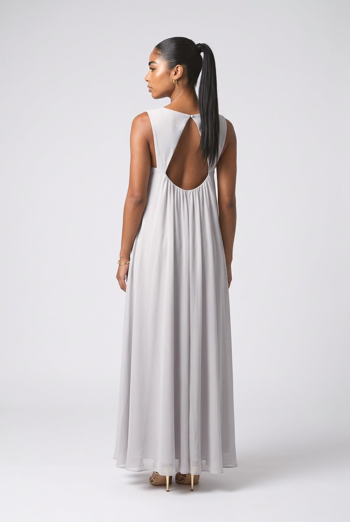 White Chiffon Cutout Maxi Dress, back view