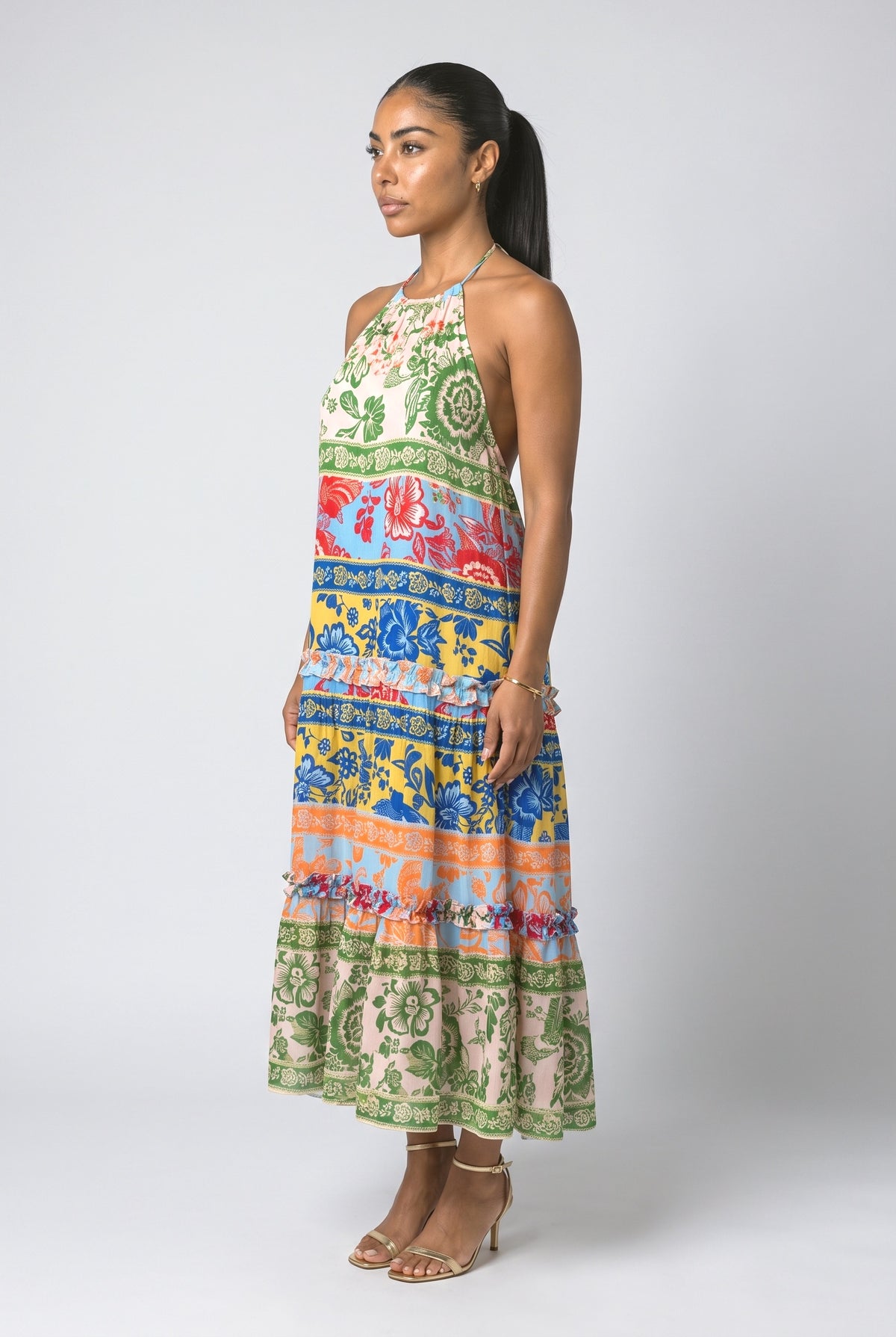 Halter Neck Floral Maxi Dress, back view