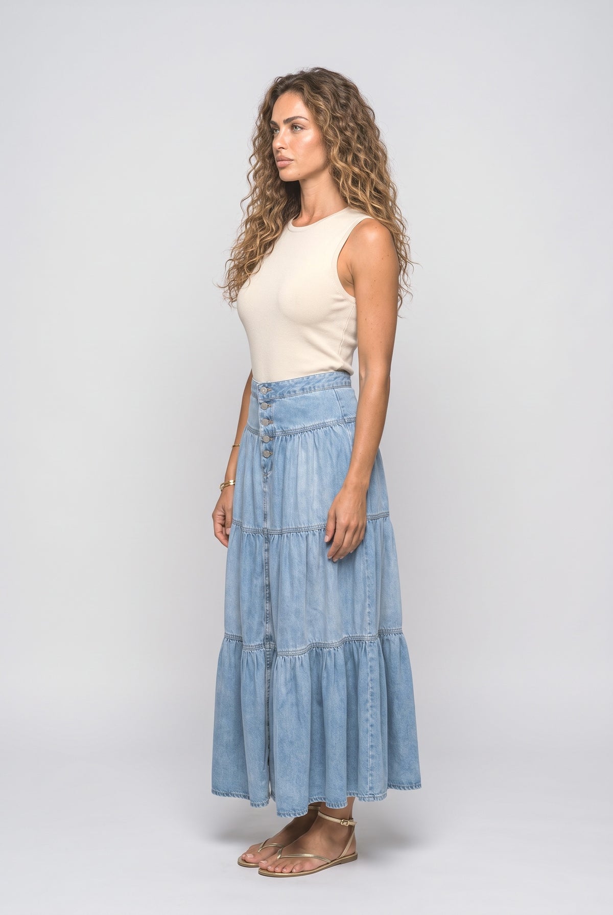 Denim A-Line Maxi Skirt, back view