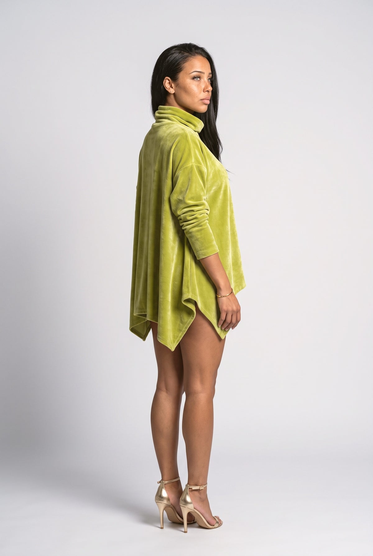Velvet Turtleneck Asymmetric Blouse, back view