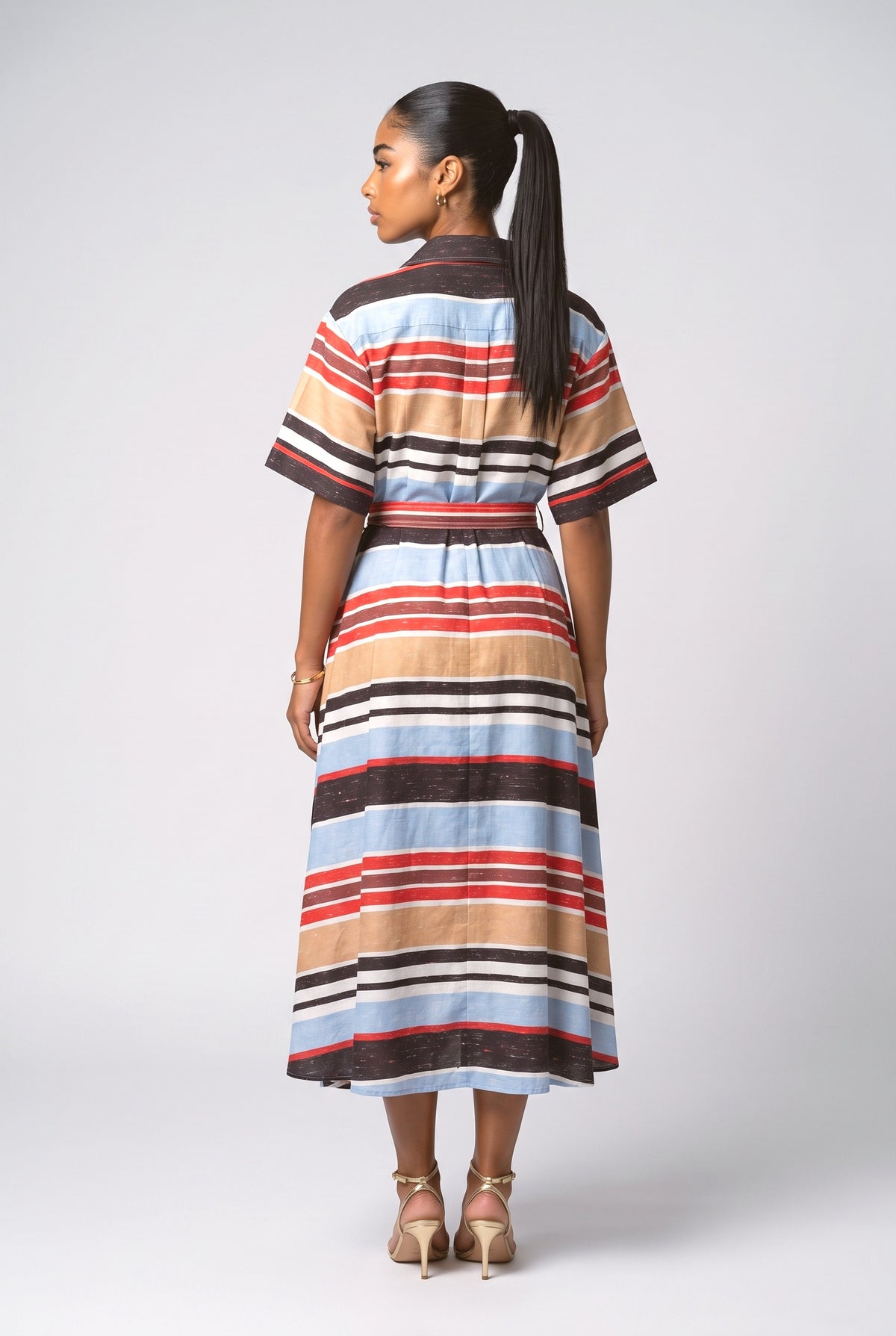 Multicolor Striped Midi Dress, back view
