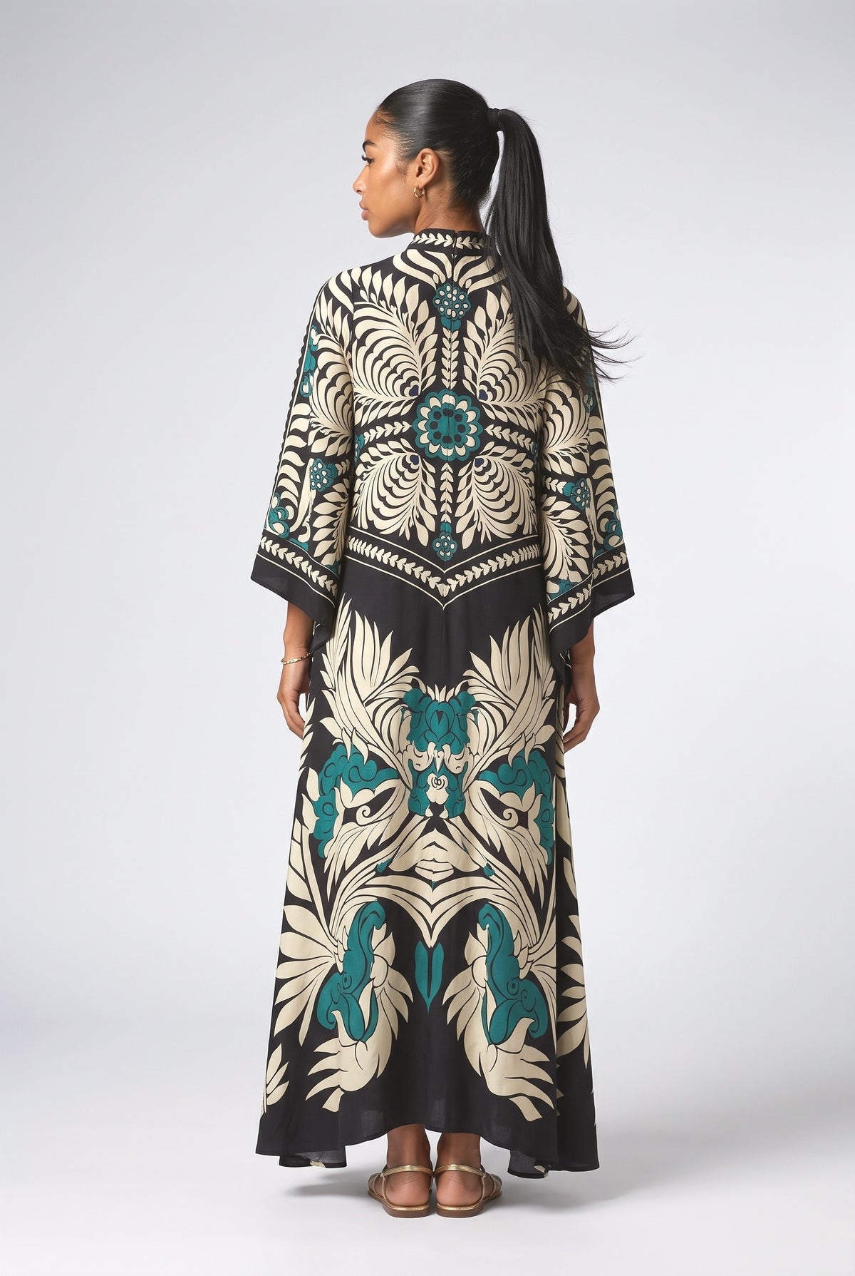 Black Floral Flowy Maxi Dress, back view