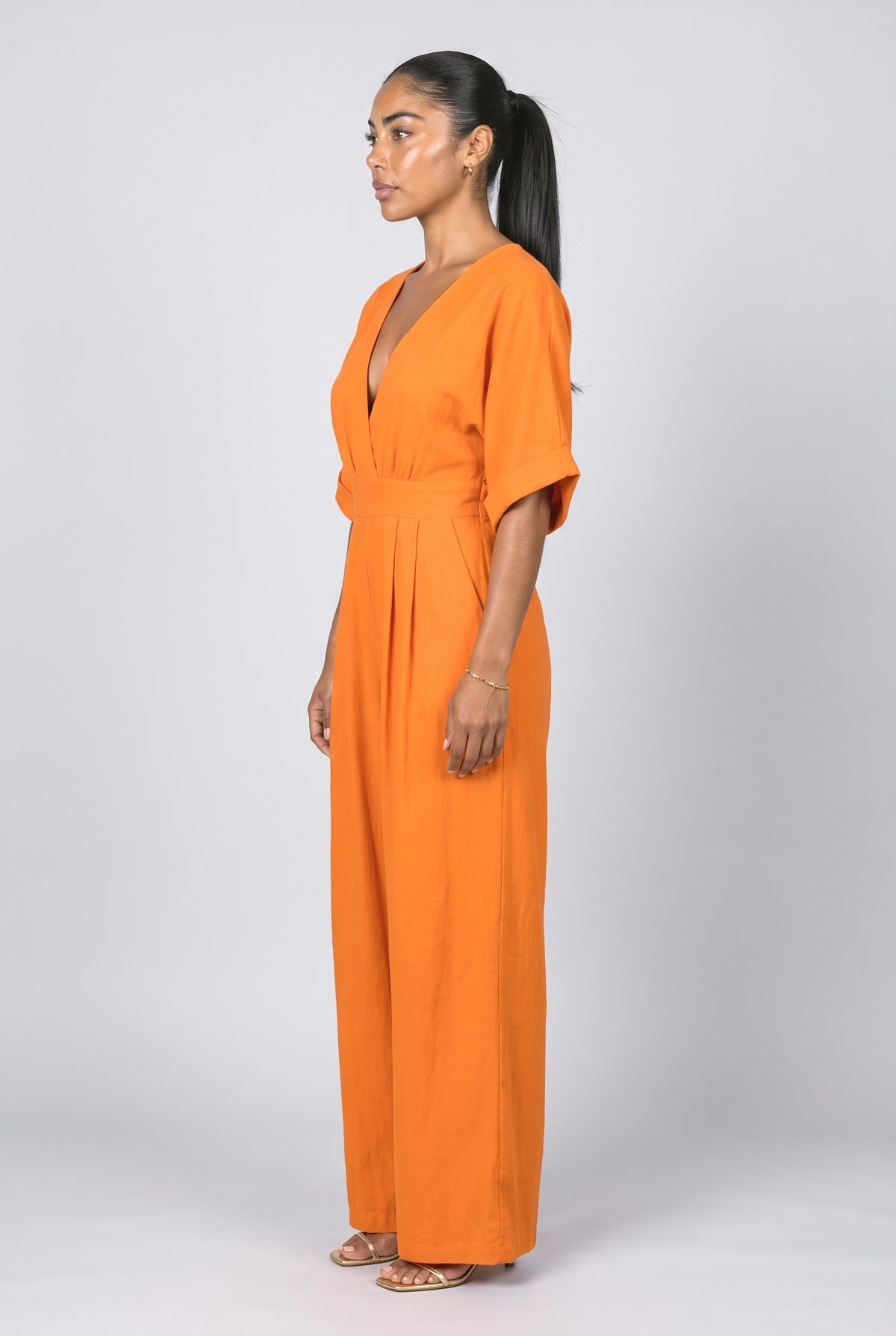 V-Neck Pleated Jumpsuit, back view