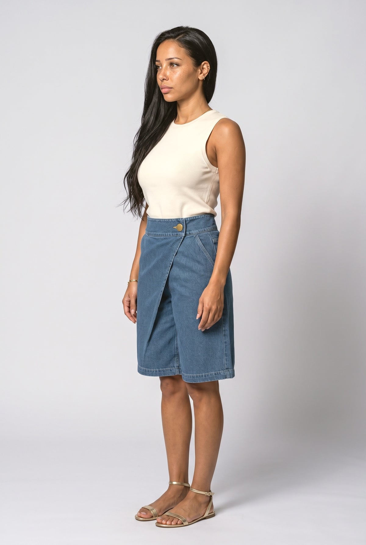 Black Wrap Denim Shorts, back view